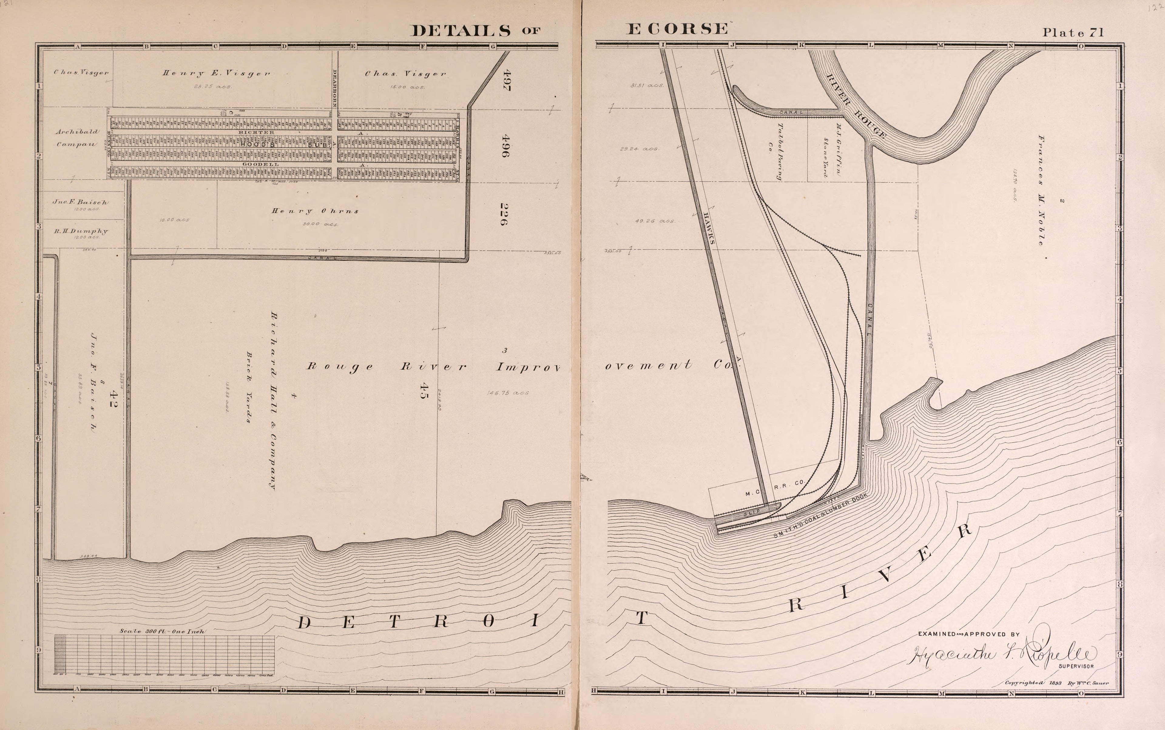 Details of Ecorse - 1 from Detailed Official Atlas of Wayne County, Michigan : Containing General Maps of Wayne County and City of Detroit, General Township Maps ... : Also Detail Plats of All Recorded Subdivisions and Additions … 1893 by Relic Map Company