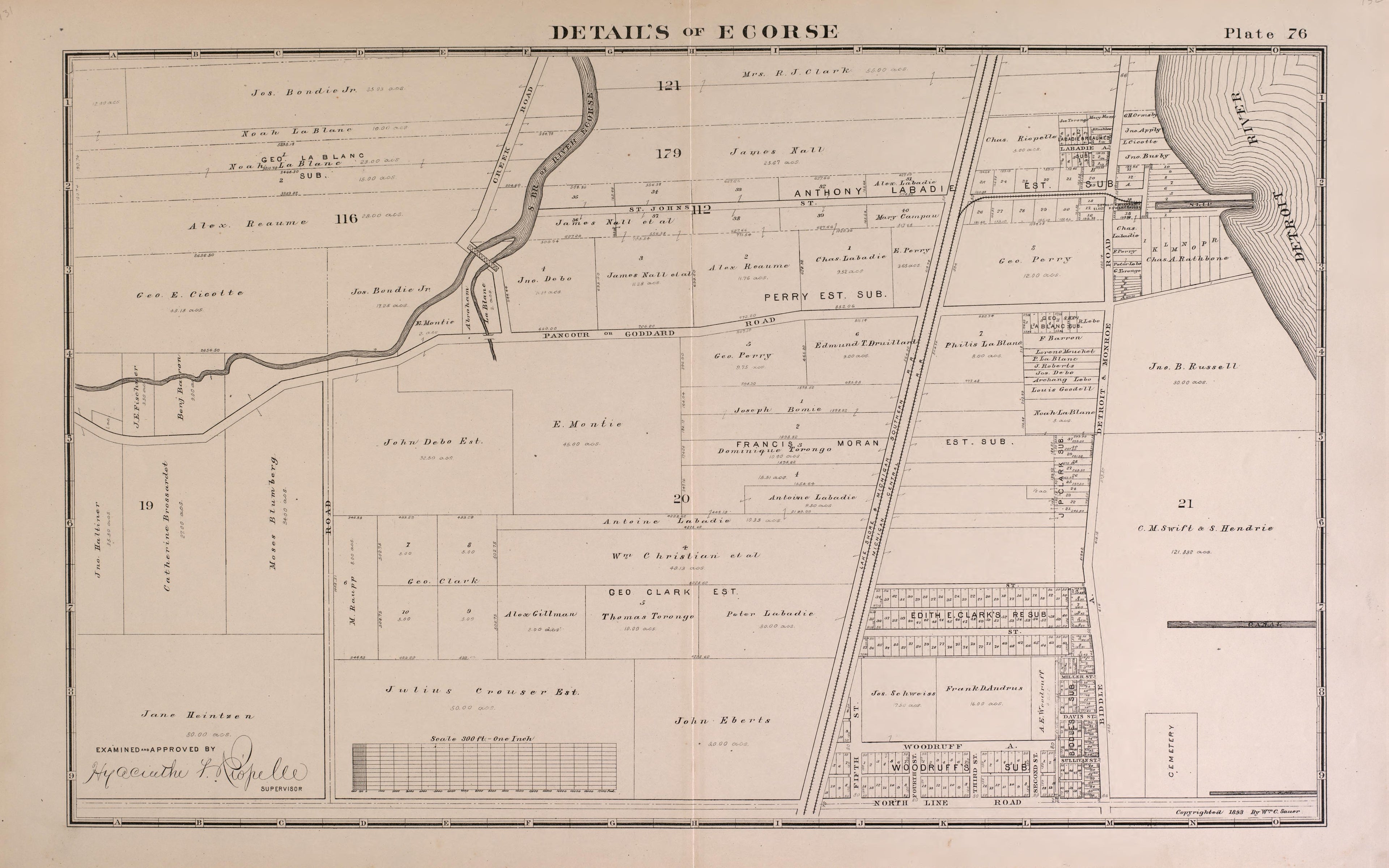 Details of Ecorse - 6 from Detailed Official Atlas of Wayne County, Michigan : Containing General Maps of Wayne County and City of Detroit, General Township Maps ... : Also Detail Plats of All Recorded Subdivisions and Additions … 1893 by Relic Map Company