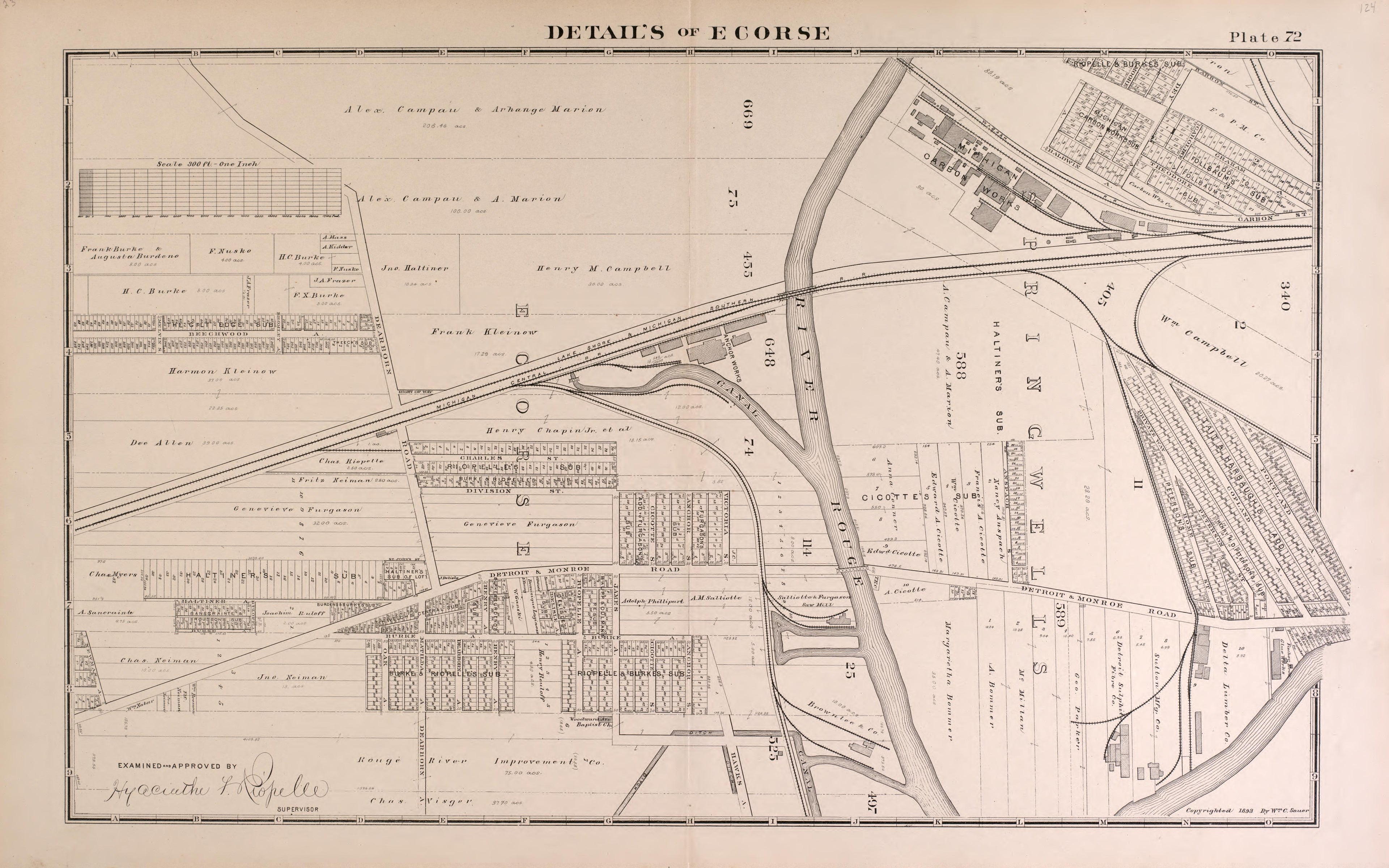 Details of Ecorse - 2 from Detailed Official Atlas of Wayne County, Michigan : Containing General Maps of Wayne County and City of Detroit, General Township Maps ... : Also Detail Plats of All Recorded Subdivisions and Additions … 1893 by Relic Map Company
