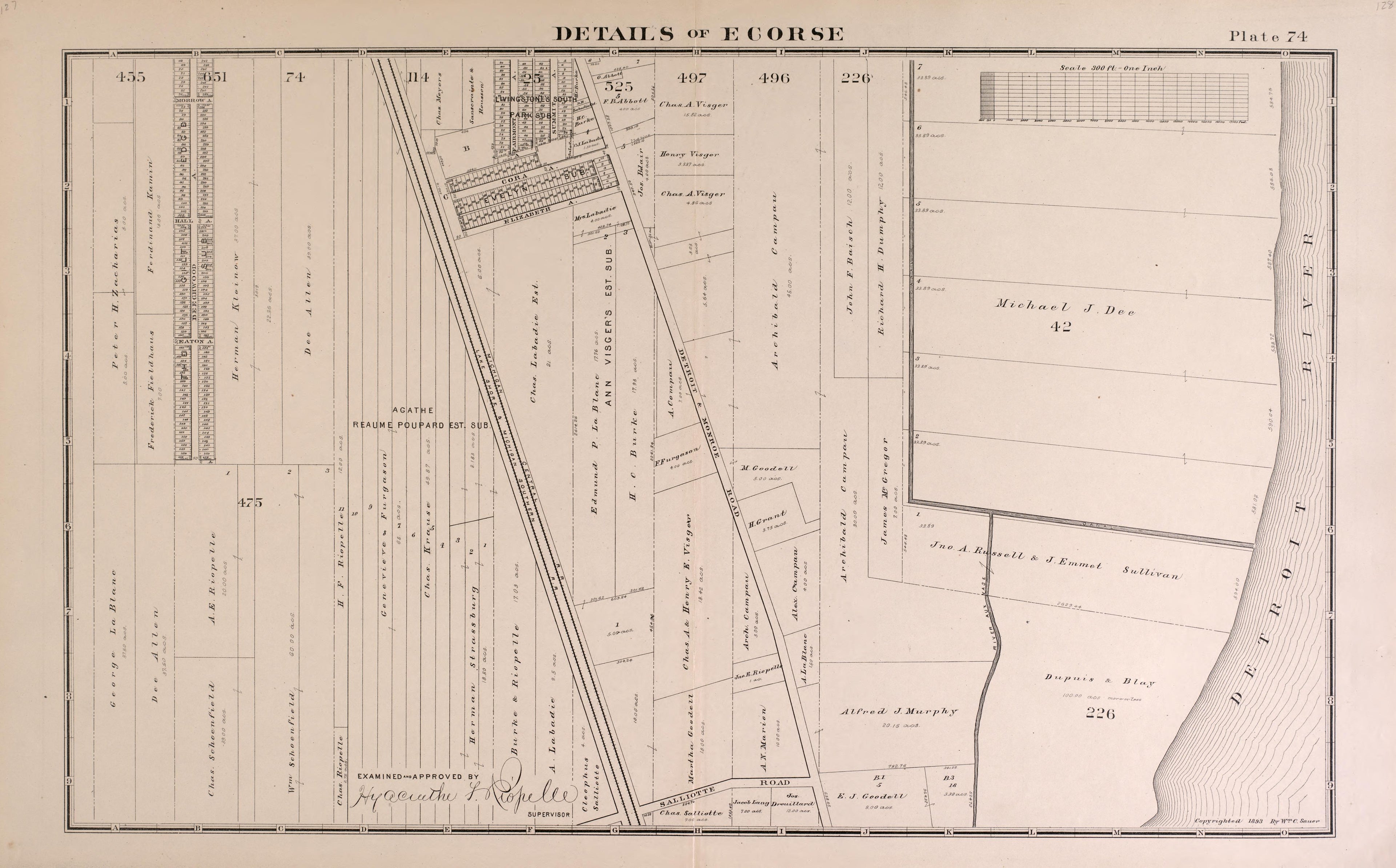 Details of Ecorse - 4 from Detailed Official Atlas of Wayne County, Michigan : Containing General Maps of Wayne County and City of Detroit, General Township Maps ... : Also Detail Plats of All Recorded Subdivisions and Additions … 1893 by Relic Map Company