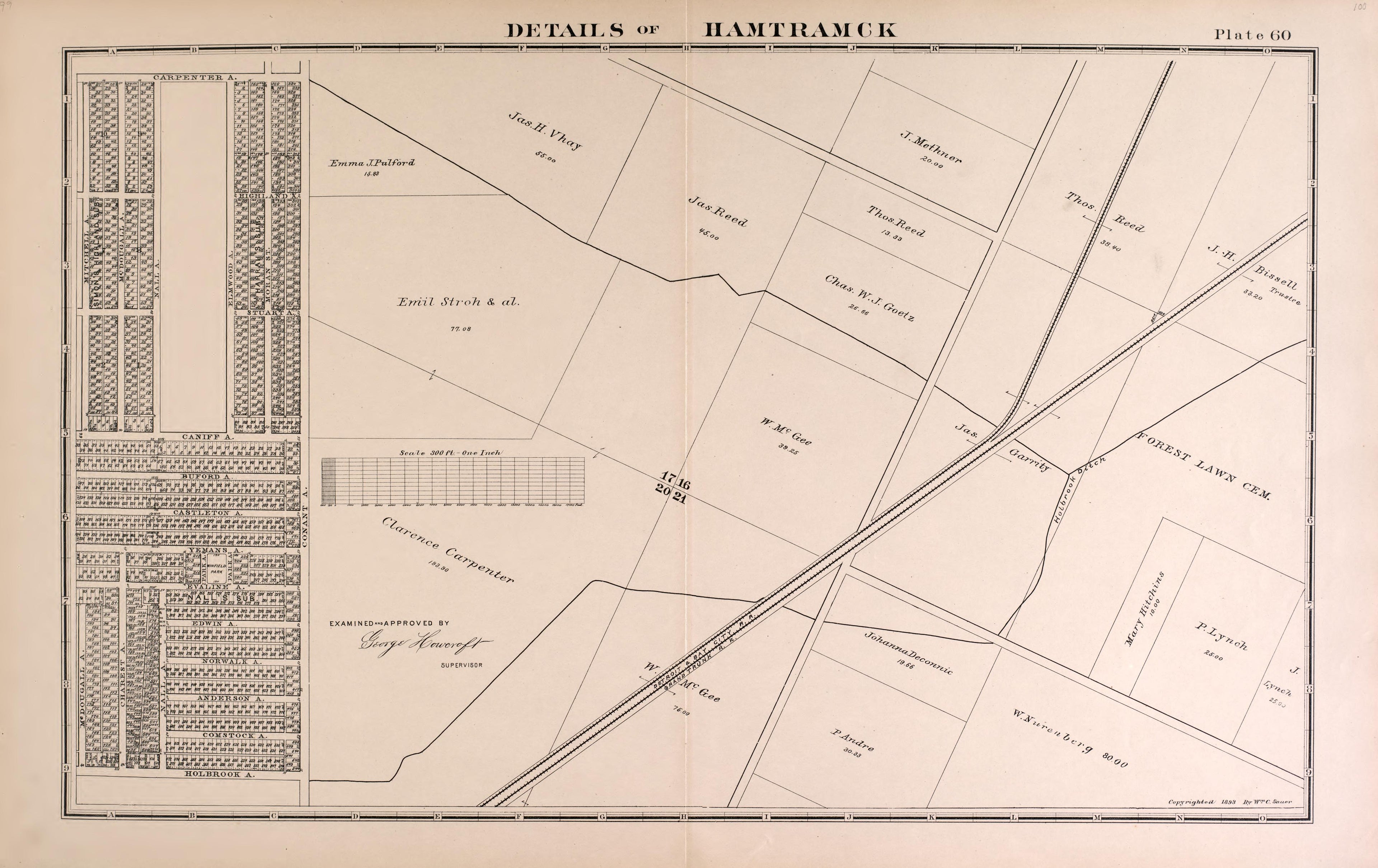 Details of Hamtramck - 1 from Detailed Official Atlas of Wayne County, Michigan : Containing General Maps of Wayne County and City of Detroit, General Township Maps ... : Also Detail Plats of All Recorded Subdivisions and Additions … 1893 by Relic Map Company