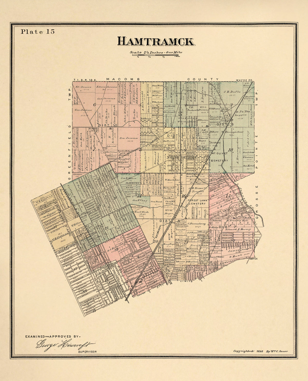 Hamtramck Township from Detailed Official Atlas of Wayne County, Michigan : Containing General Maps of Wayne County and City of Detroit, General Township Maps ... : Also Detail Plats of All Recorded Subdivisions and Additions … 1893