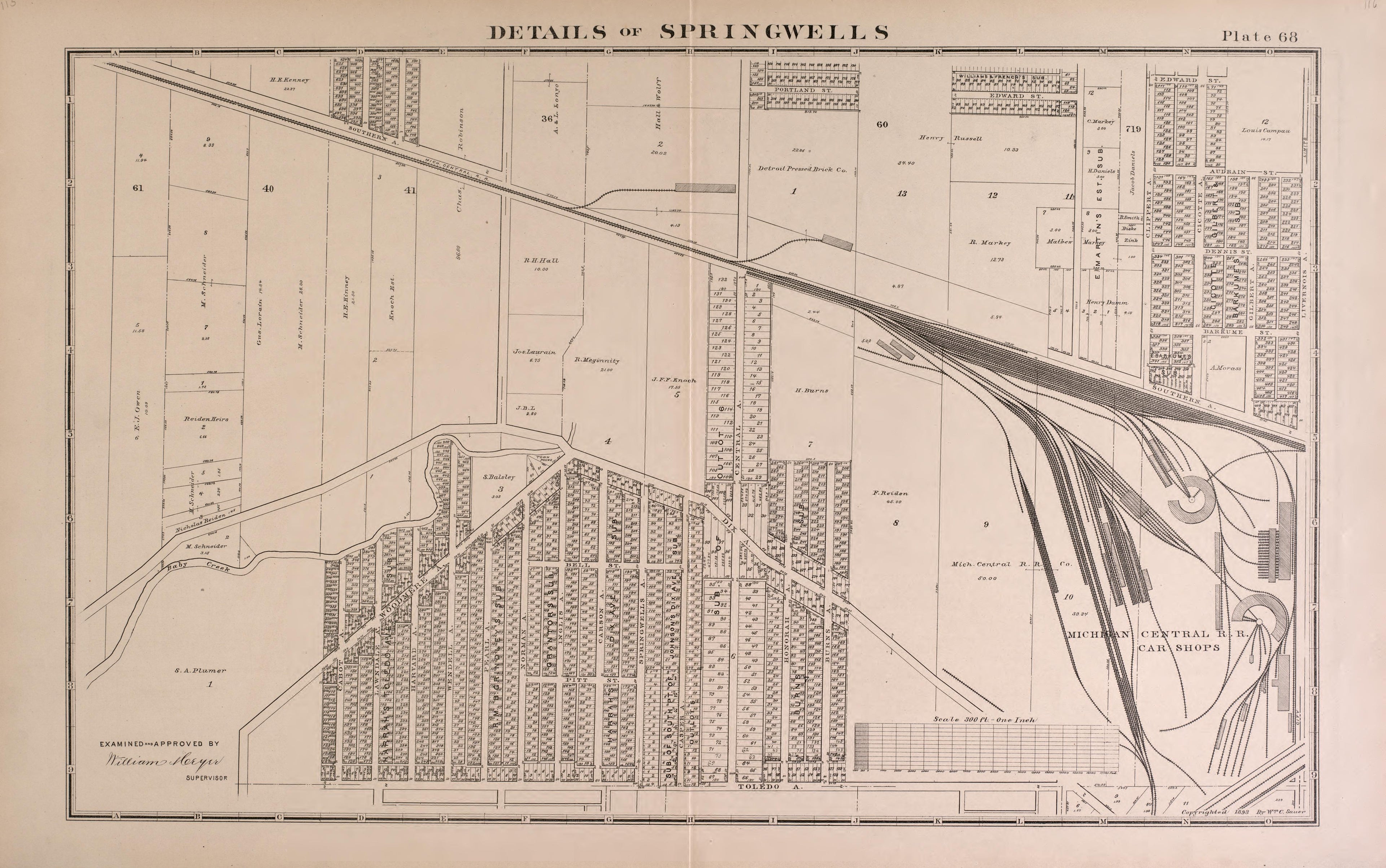 Details of Springwells - 3 from Detailed Official Atlas of Wayne County, Michigan : Containing General Maps of Wayne County and City of Detroit, General Township Maps ... : Also Detail Plats of All Recorded Subdivisions and Additions … 1893 by Relic Map Company