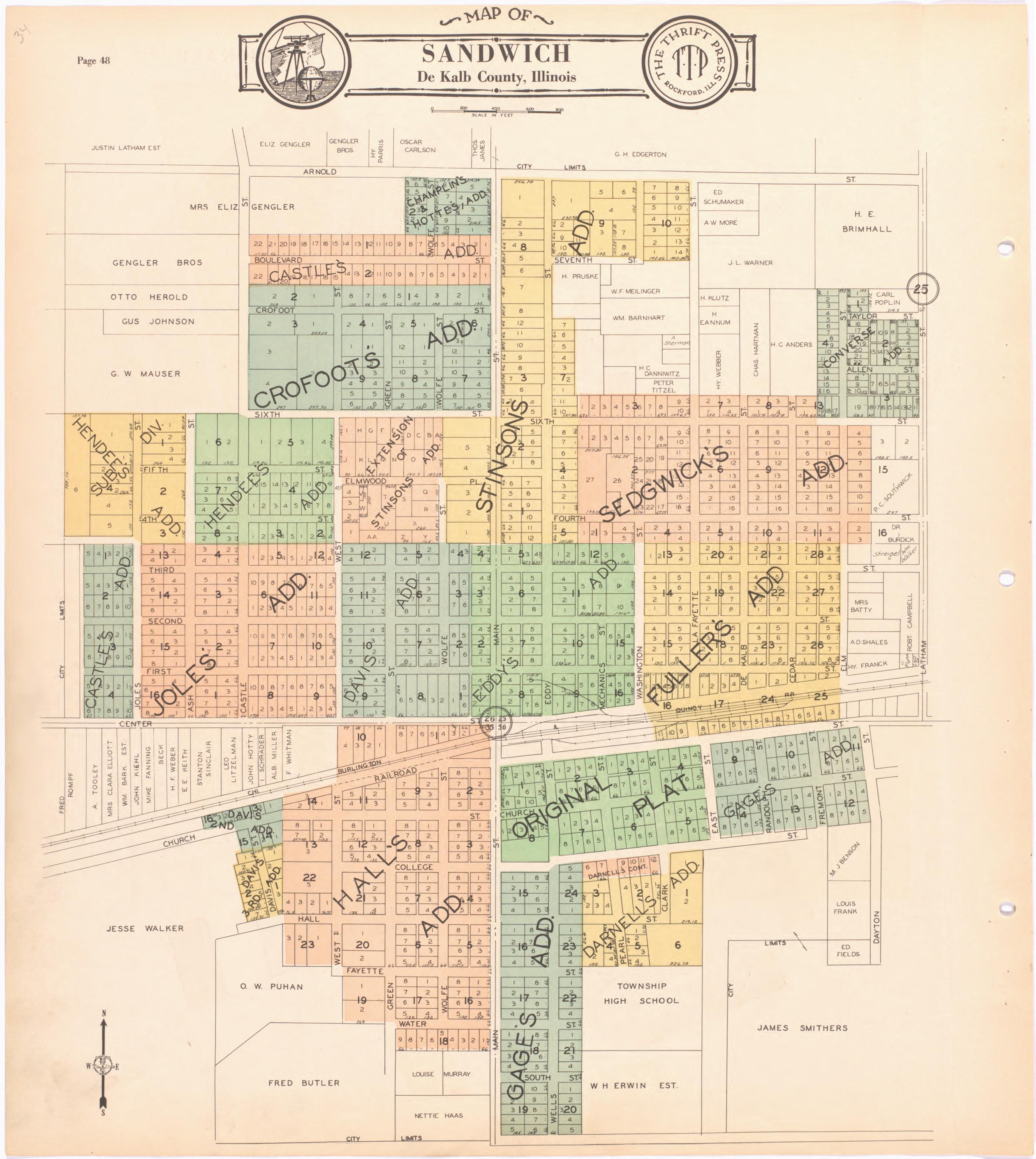 Map of Sandwich De Kalb County, Illinois from Atlas and Plat Book of De Kalb County, Illinois : Compiled from Surveys and the Public Records of De Kalb County, Illinois 1929 by Relic Map Company