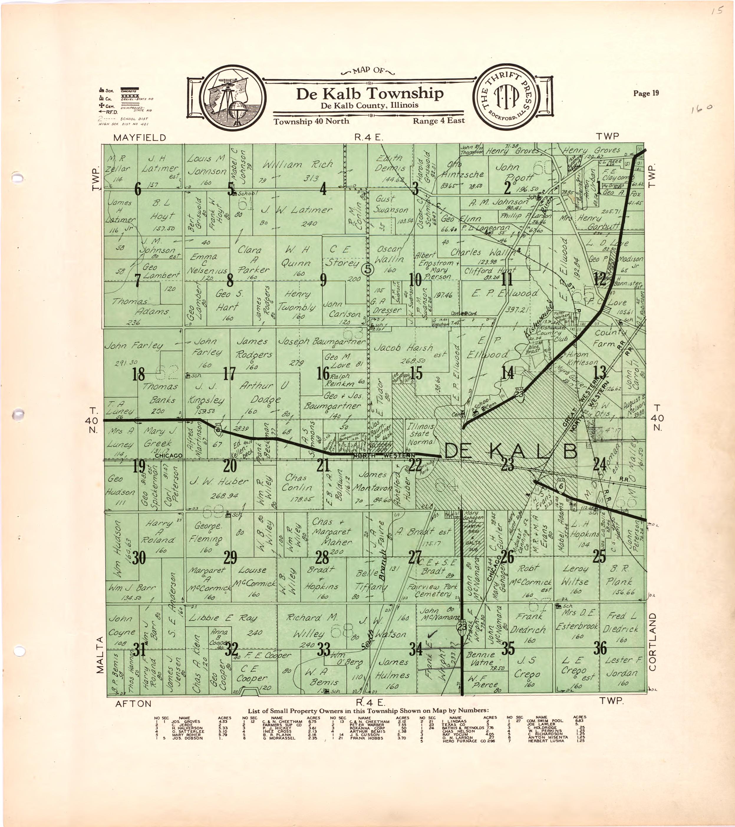 Map of De Kalb Township De Kalb County, Illinois from Atlas and Plat Book of De Kalb County, Illinois : Compiled from Surveys and the Public Records of De Kalb County, Illinois 1929 by Relic Map Company