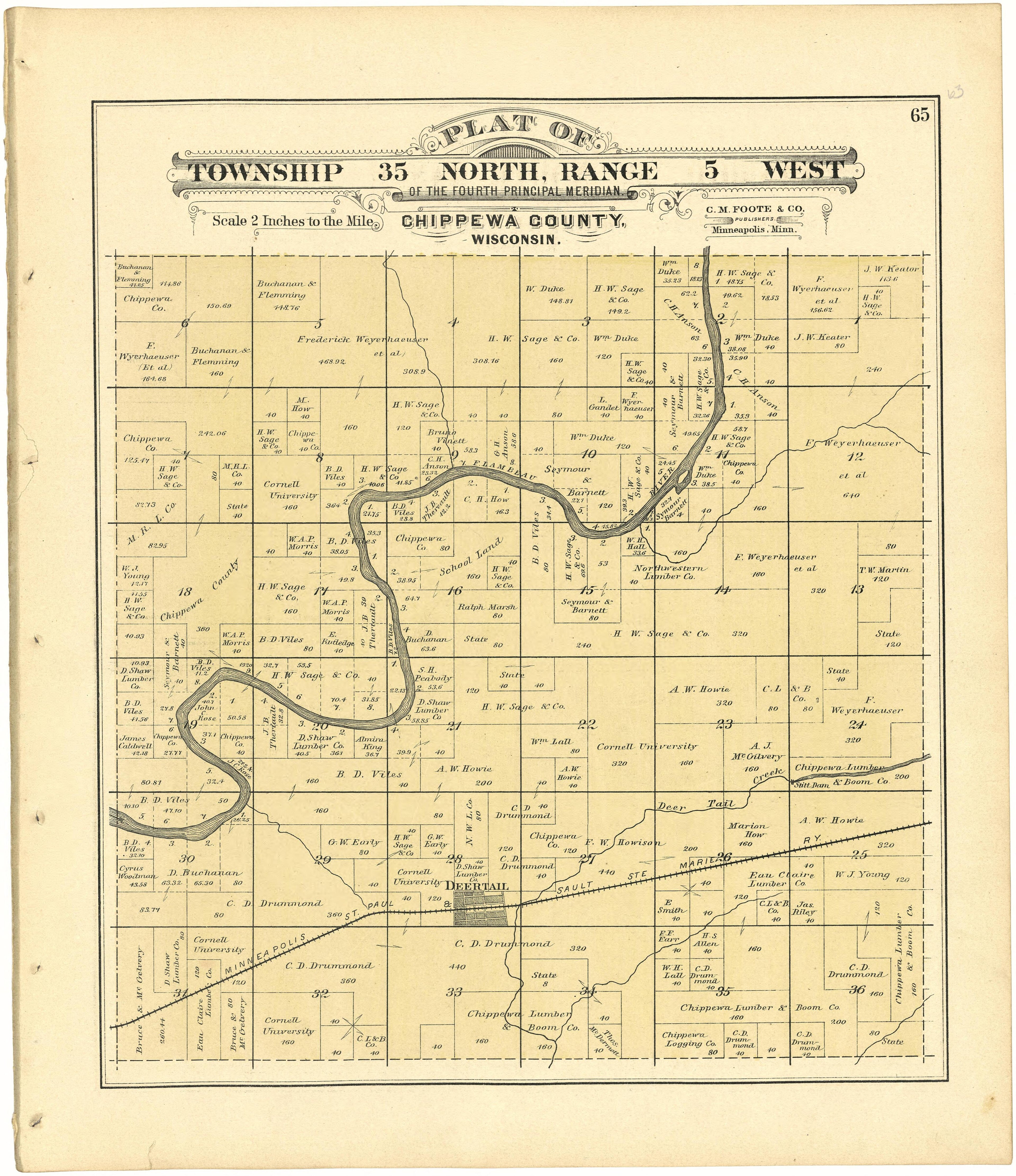 Plat of Township 35 North, Range 5 West from Plat Book of Chippewa County, Wisconsin 1888 by Relic Map Company