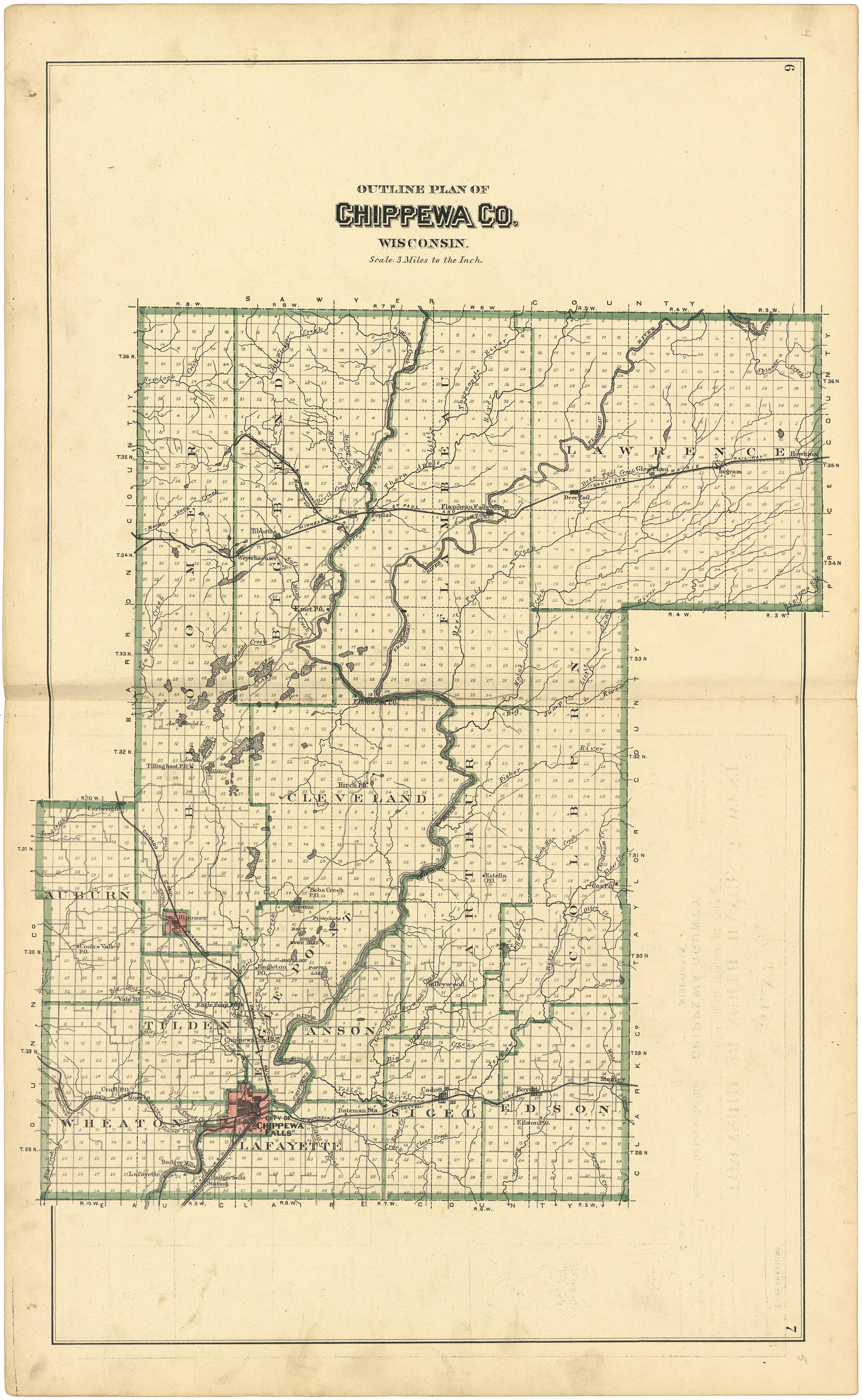 Outline Plan of Chippewa County, Wisconsin from Plat Book of Chippewa County, Wisconsin 1888 by Relic Map Company
