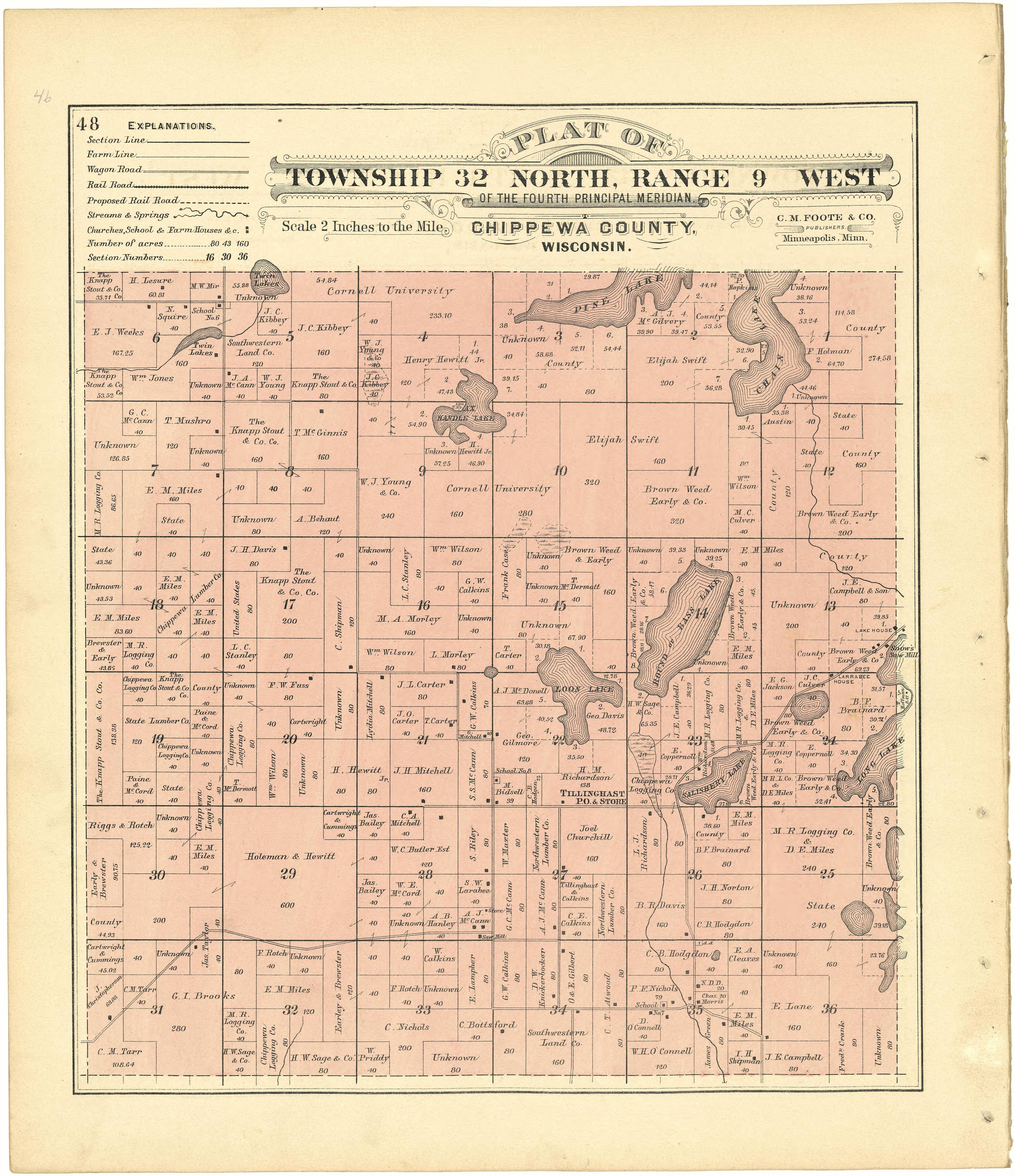 Plat of Township 32 North, Range 9 West from Plat Book of Chippewa County, Wisconsin 1888 by Relic Map Company