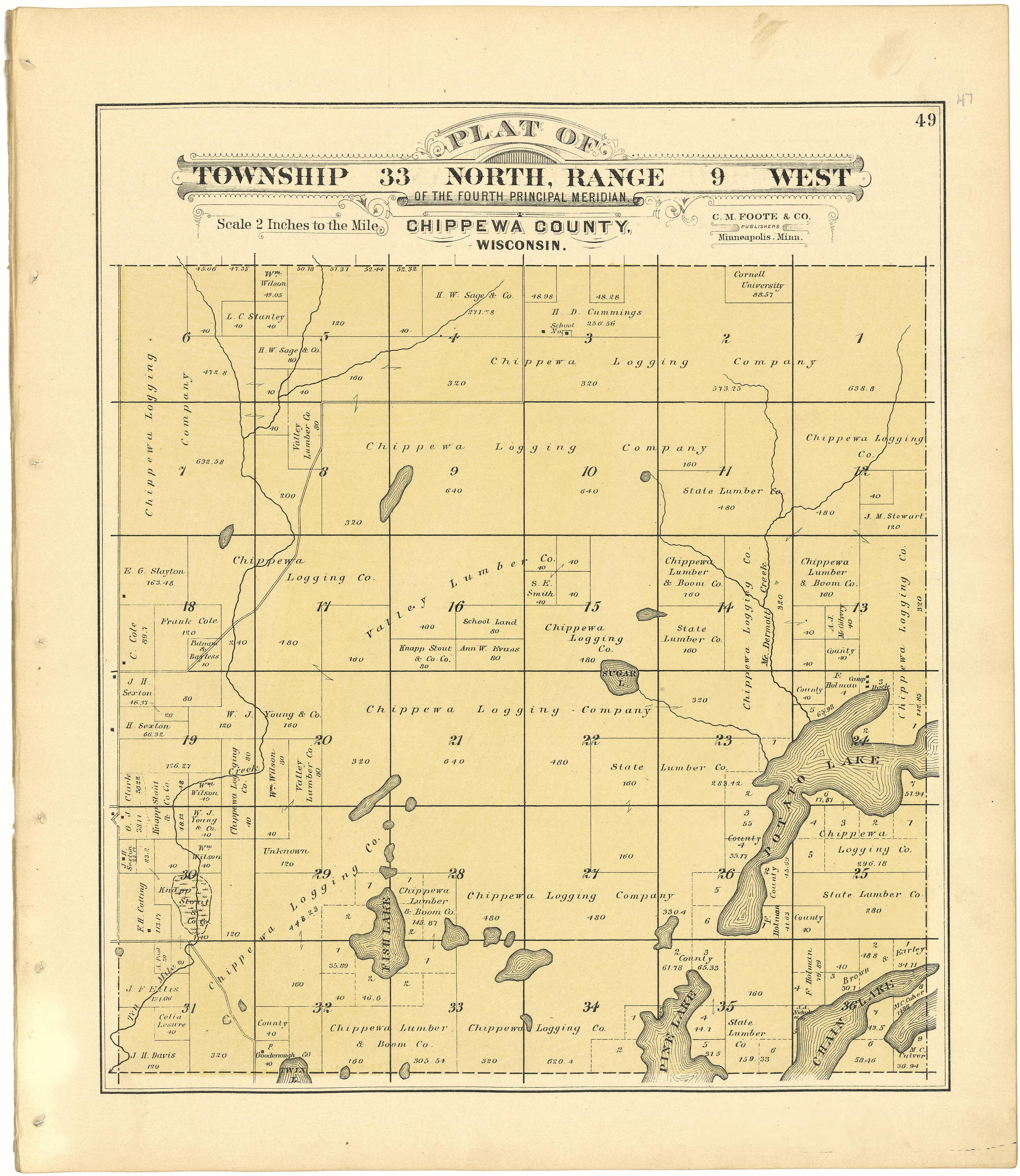 Plat of Township 33 North, Range 9 West from Plat Book of Chippewa County, Wisconsin 1888 by Relic Map Company