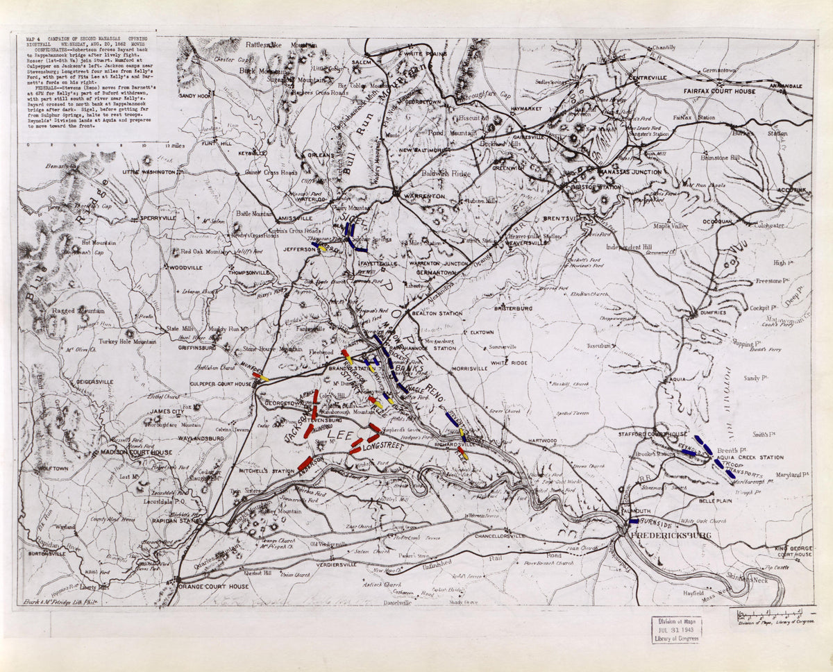Map 4: Nightfall, Wed., August 20, 1862; Opening Moves from Second Manassas Campaign, August 17 - September 1, 1862 by Relic Map Company