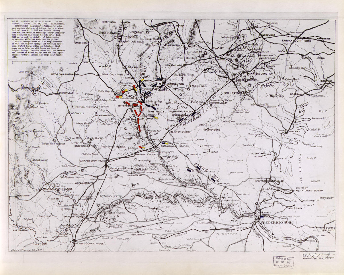 Map 11: Evening, Sun., August 24, 1862; On the Rappahannock from Second Manassas Campaign, August 17 - September 1, 1862 by Relic Map Company