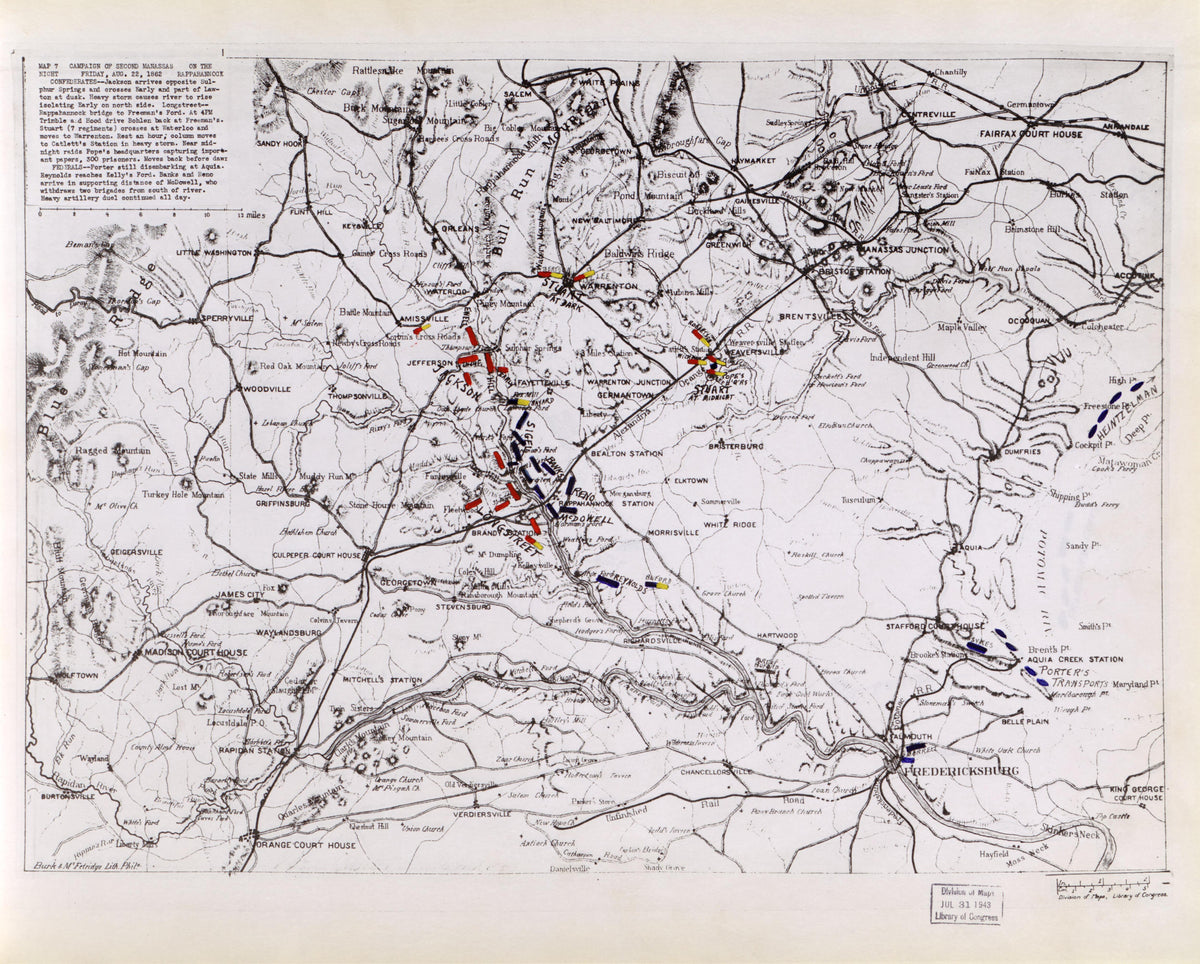 Map 7: Night, Fri., August 22, 1862; On the Rappahannock from Second Manassas Campaign, August 17 - September 1, 1862 by Relic Map Company