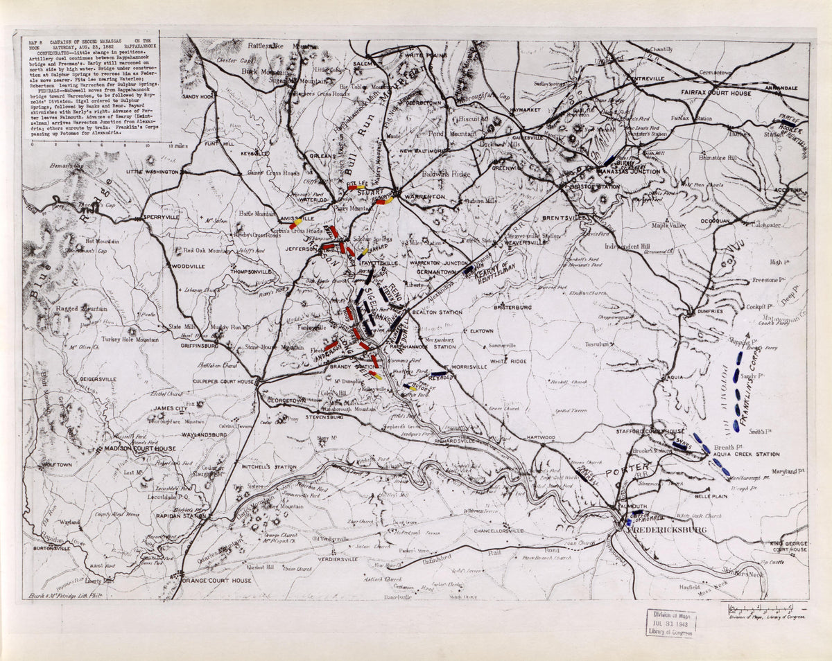 Map 8: Noon, Sat., August 23, 1862; On the Rappahannock from Second Manassas Campaign, August 17 - September 1, 1862 by Relic Map Company