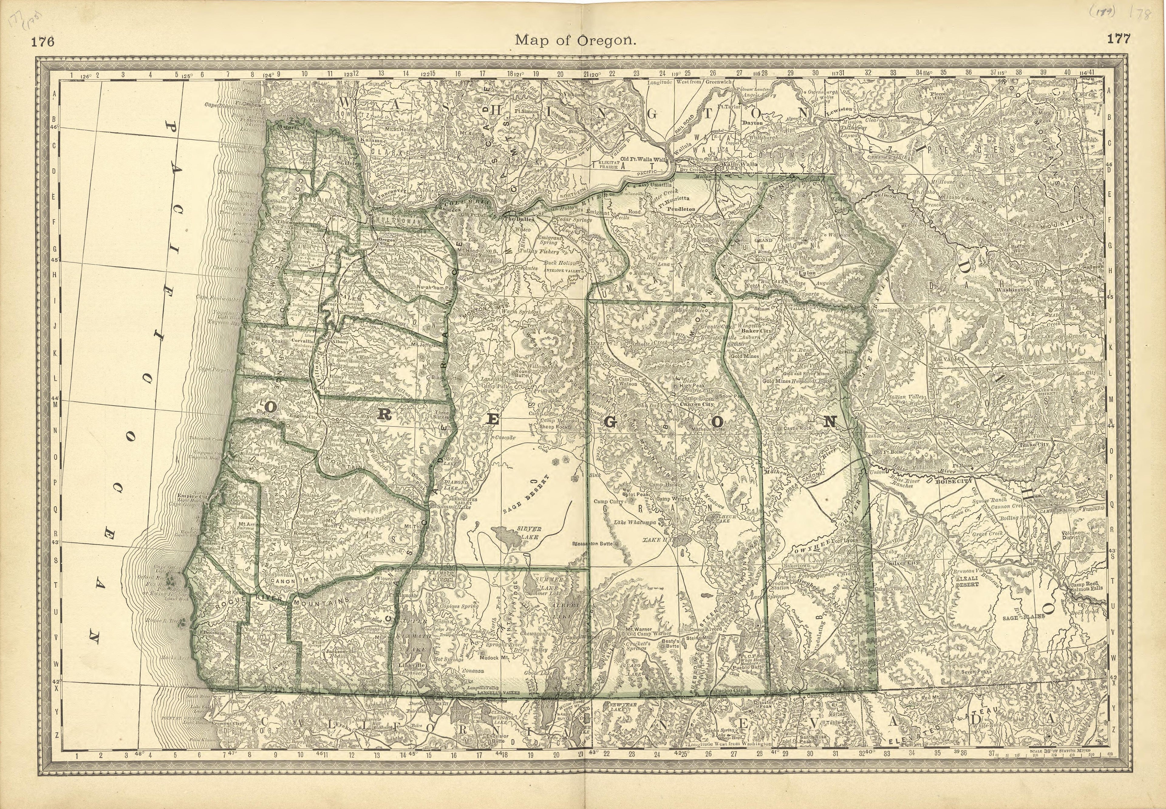 Map of Oregon from Historical Hand-atlas, Illustrated, Containing Large Scale Copper Plate Maps of Each State and Territory of the United States, and the Provinces of Canada, Together With a Complete Reference Map of the World, … 1881 by Relic Map Company