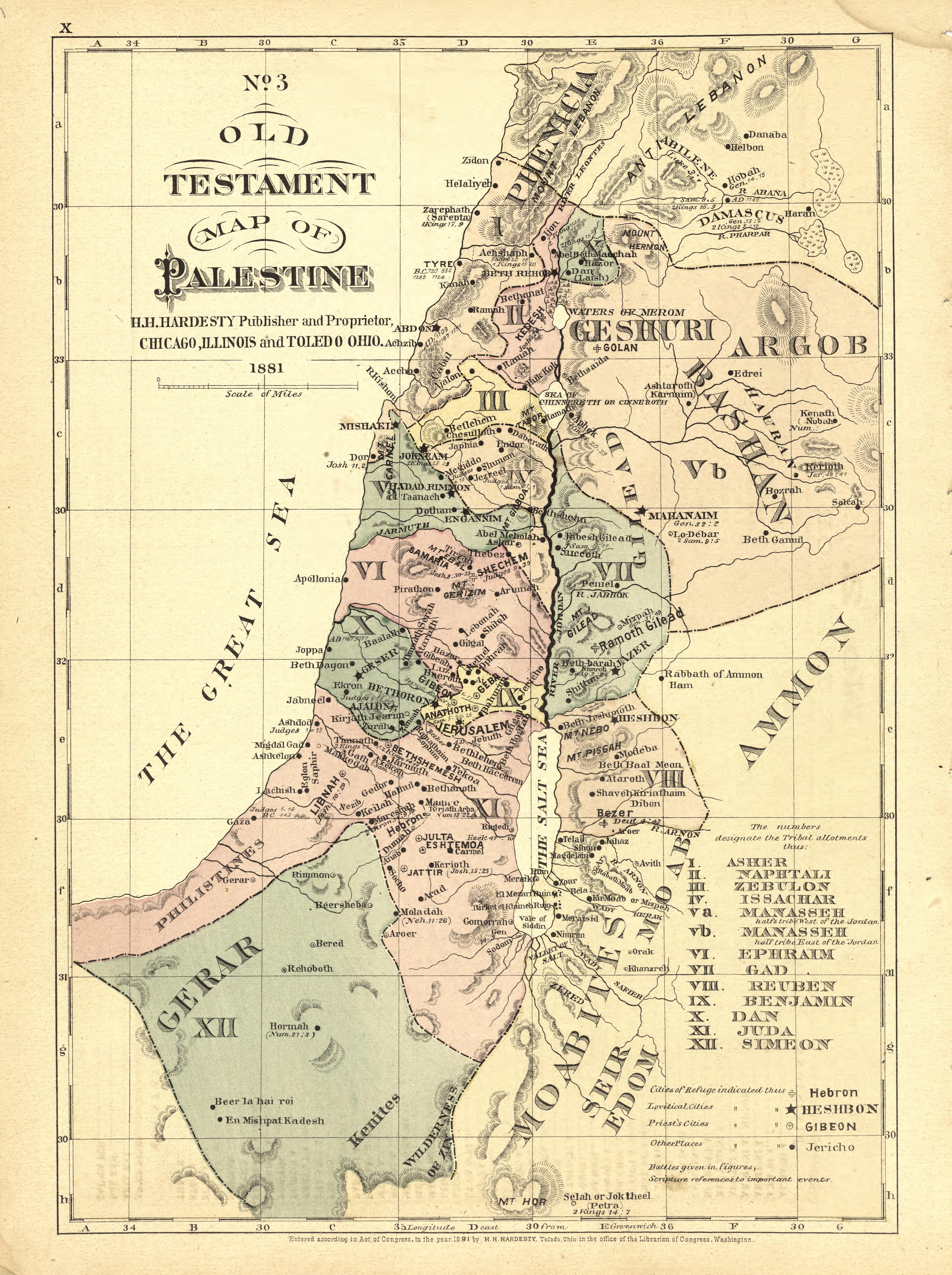 No. 3 Old Testament Map of Palestine from Historical Hand-atlas, Illustrated, Containing Large Scale Copper Plate Maps of Each State and Territory of the United States, and the Provinces of Canada, Together With a Complete Reference Map of the World, ... by Relic Map Company