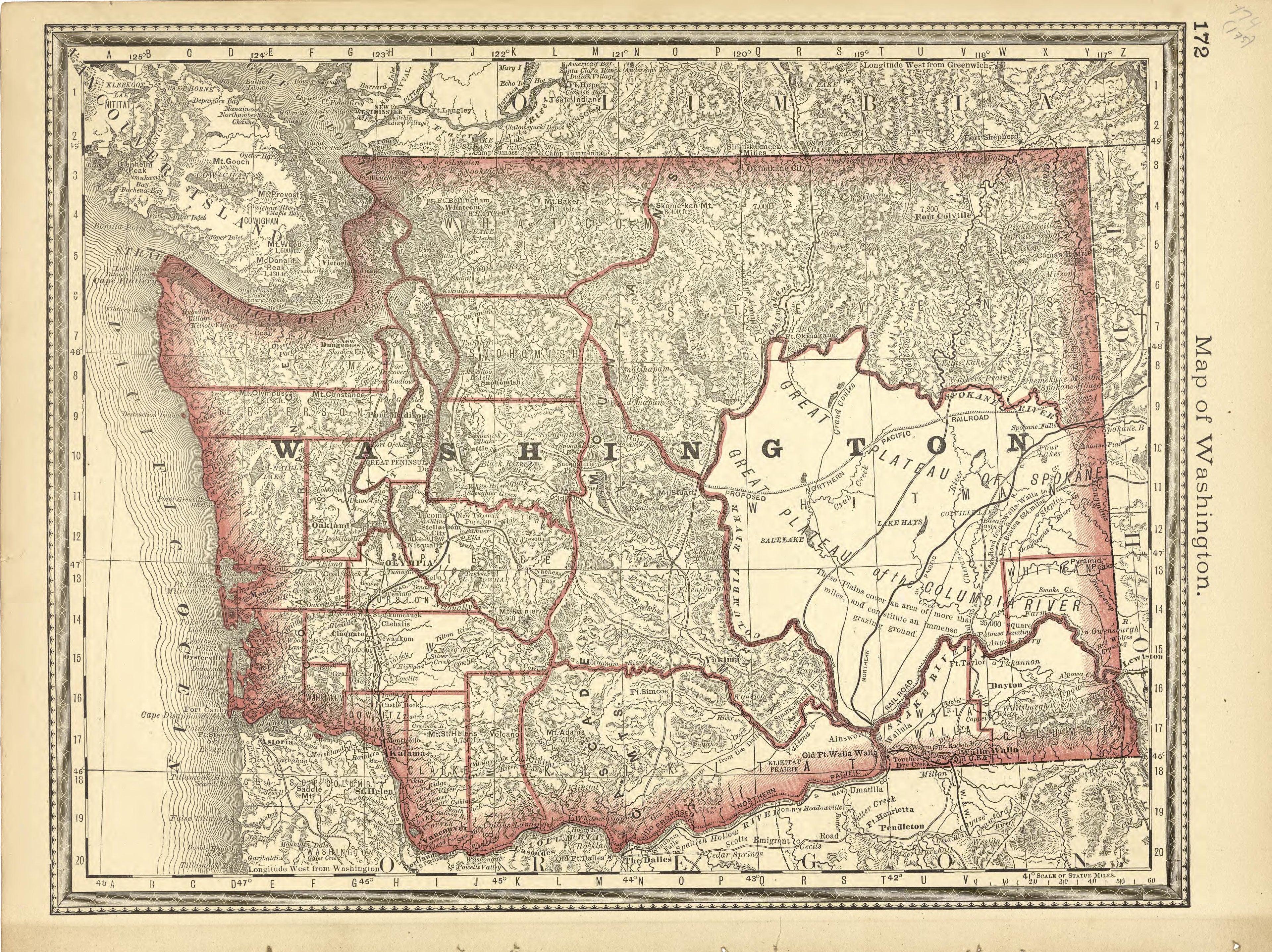 Map of Washington from Historical Hand-atlas, Illustrated, Containing Large Scale Copper Plate Maps of Each State and Territory of the United States, and the Provinces of Canada, Together With a Complete Reference Map of the World, … 1881 by Relic Map Company