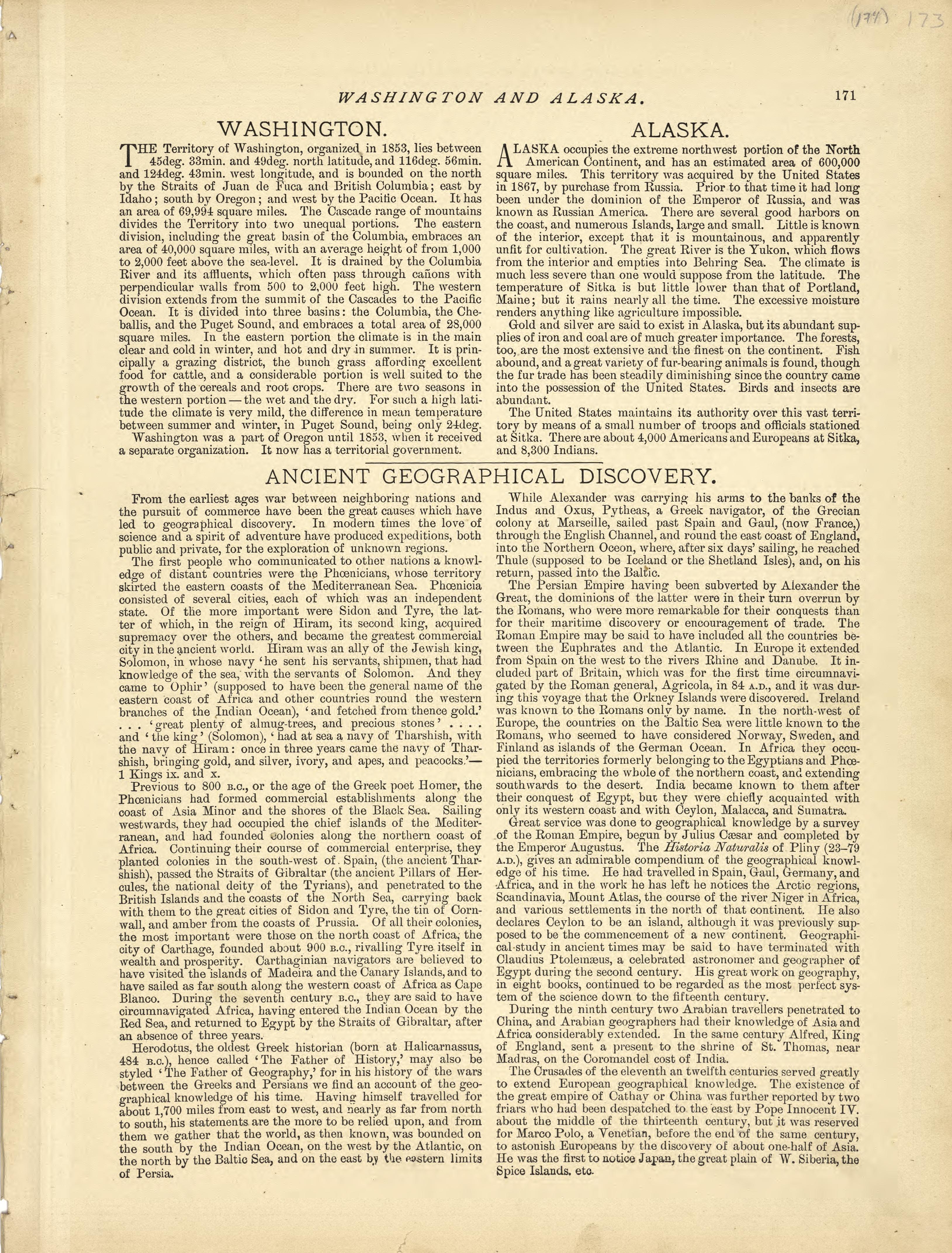 Washington and Alaska from Historical Hand-atlas, Illustrated, Containing Large Scale Copper Plate Maps of Each State and Territory of the United States, and the Provinces of Canada, Together With a Complete Reference Map of the World, … 1881 by Relic Map Company