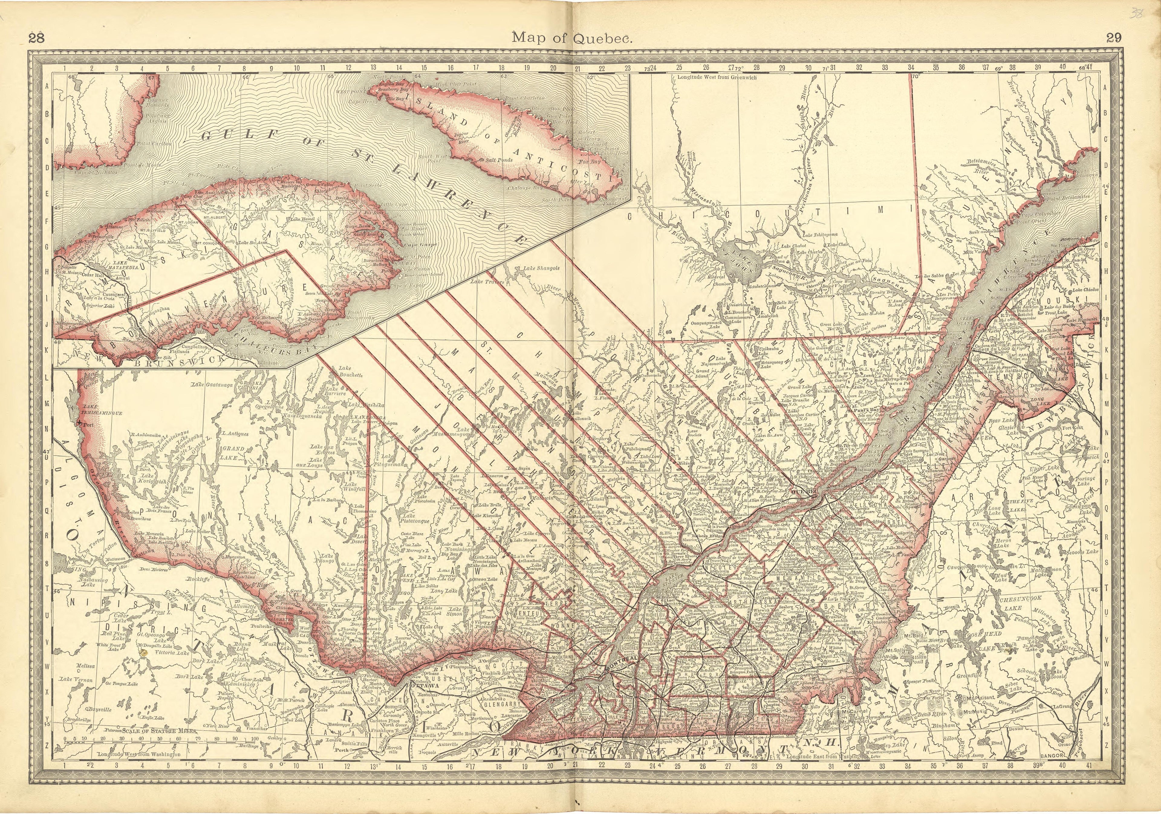 Map of Quebec from Historical Hand-atlas, Illustrated, Containing Large Scale Copper Plate Maps of Each State and Territory of the United States, and the Provinces of Canada, Together With a Complete Reference Map of the World, … 1881 by Relic Map Company