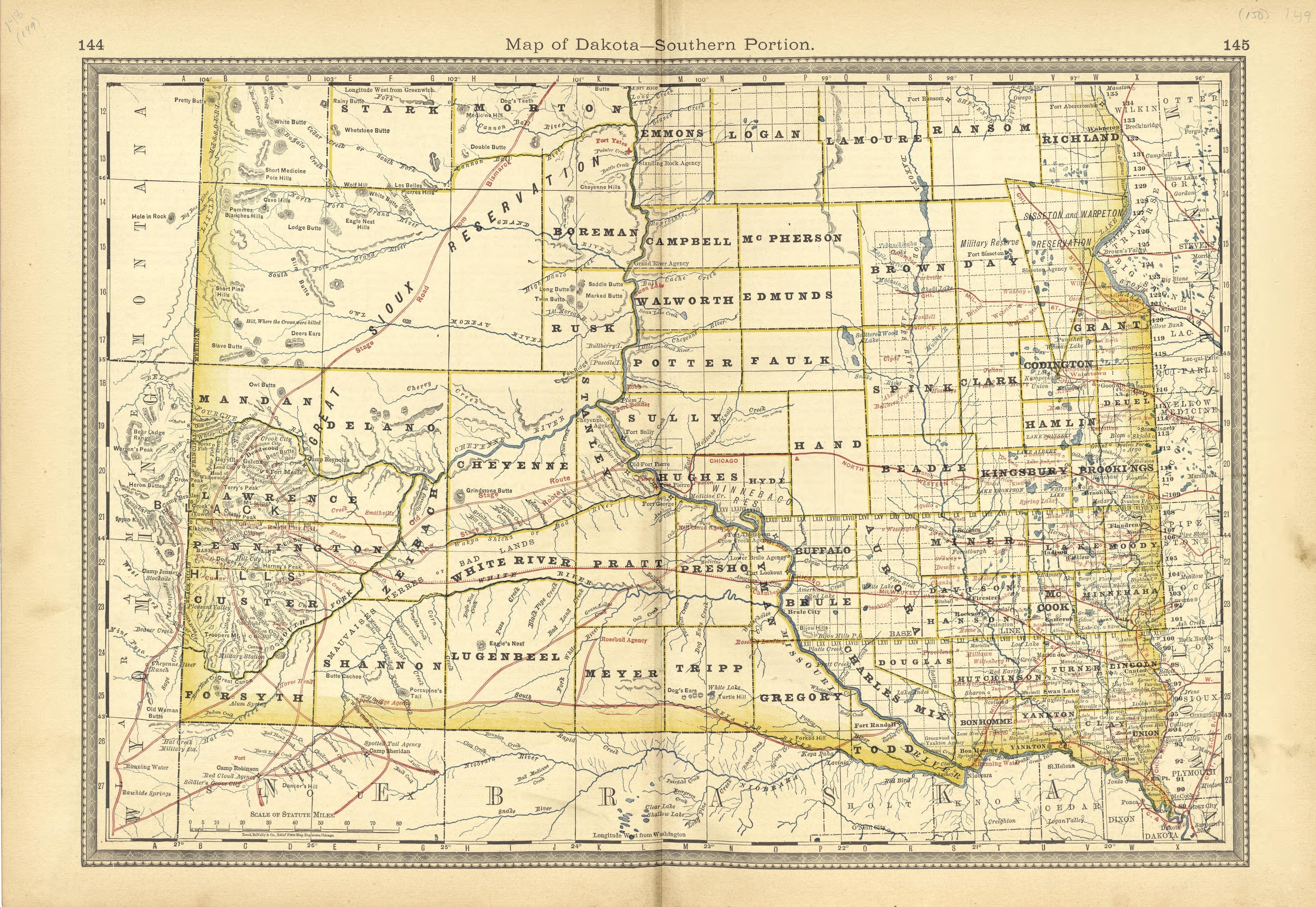 Map of Dakota - Southern Portion from Historical Hand-atlas, Illustrated, Containing Large Scale Copper Plate Maps of Each State and Territory of the United States, and the Provinces of Canada, Together With a Complete Reference Map of the World, … 1881 by Relic Map Company