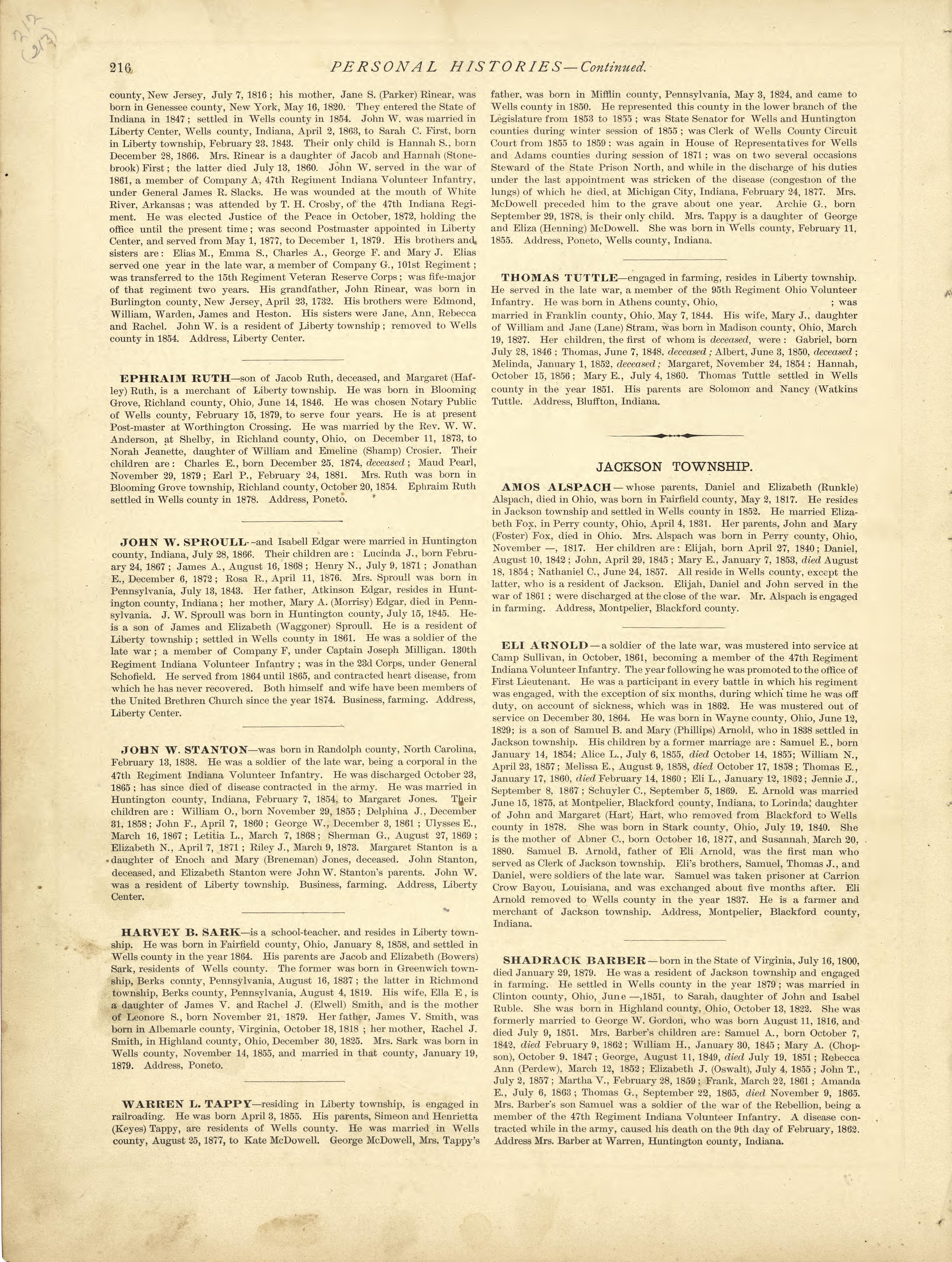 Personal Histories - Continued from Historical Hand-atlas, Illustrated, Containing Large Scale Copper Plate Maps of Each State and Territory of the United States, and the Provinces of Canada, Together With a Complete Reference Map of the World, … 1881 by Relic Map Company