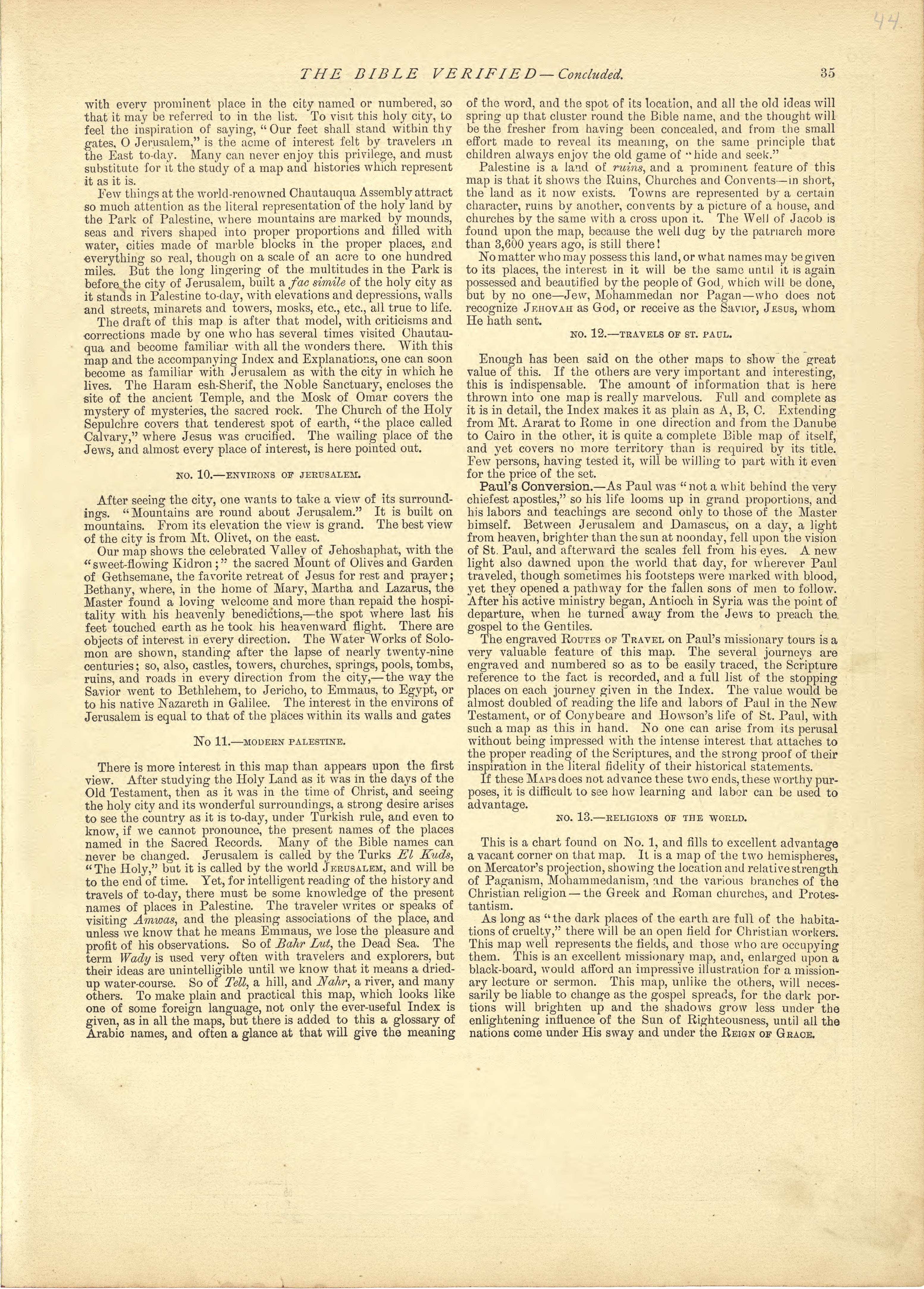 The Bible Verified - Continued from Historical Hand-atlas, Illustrated, Containing Large Scale Copper Plate Maps of Each State and Territory of the United States, and the Provinces of Canada, Together With a Complete Reference Map of the World, … 1881 by Relic Map Company