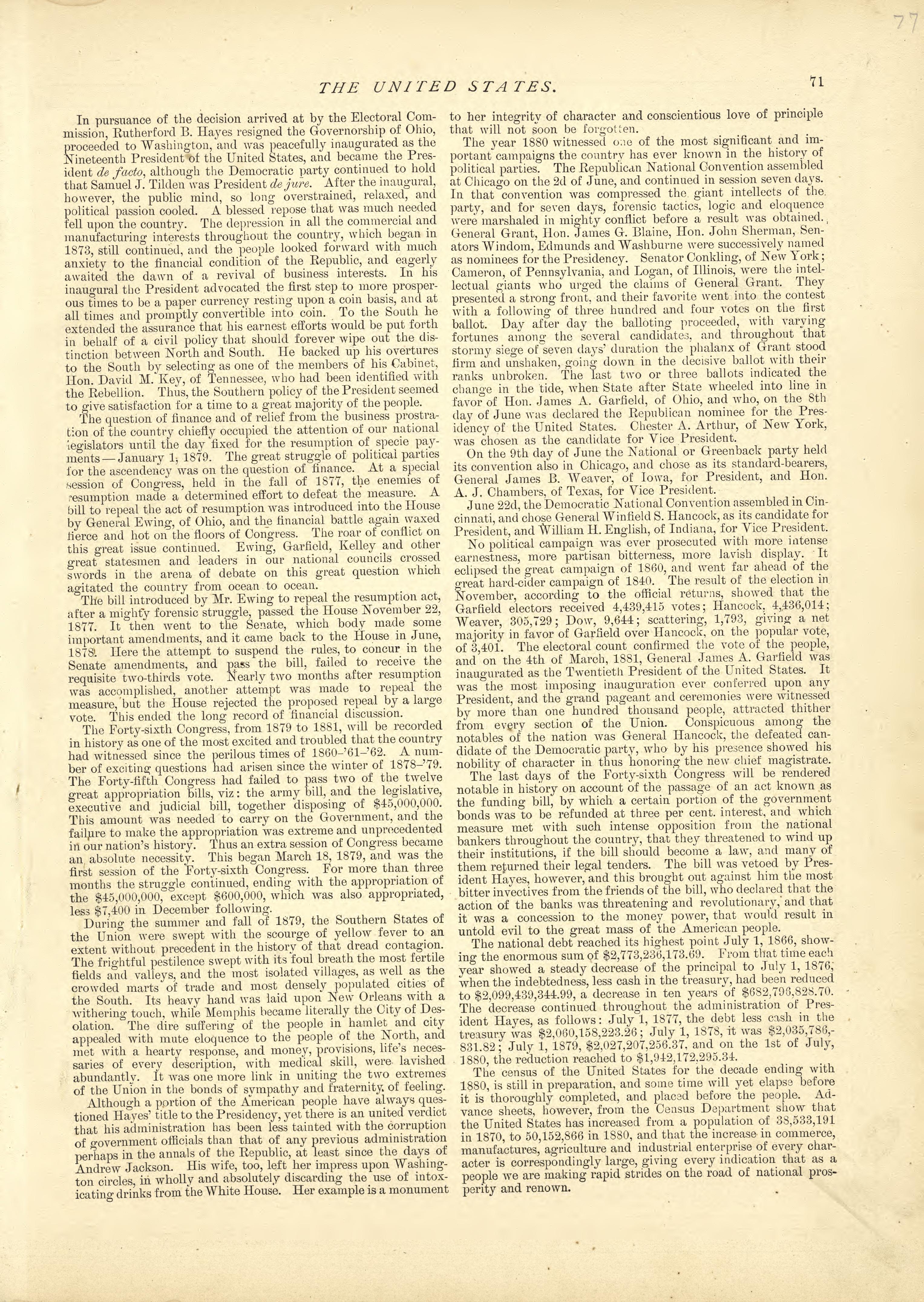 The United States - Continued from Historical Hand-atlas, Illustrated, Containing Large Scale Copper Plate Maps of Each State and Territory of the United States, and the Provinces of Canada, Together With a Complete Reference Map of the World, … 1881 by Relic Map Company
