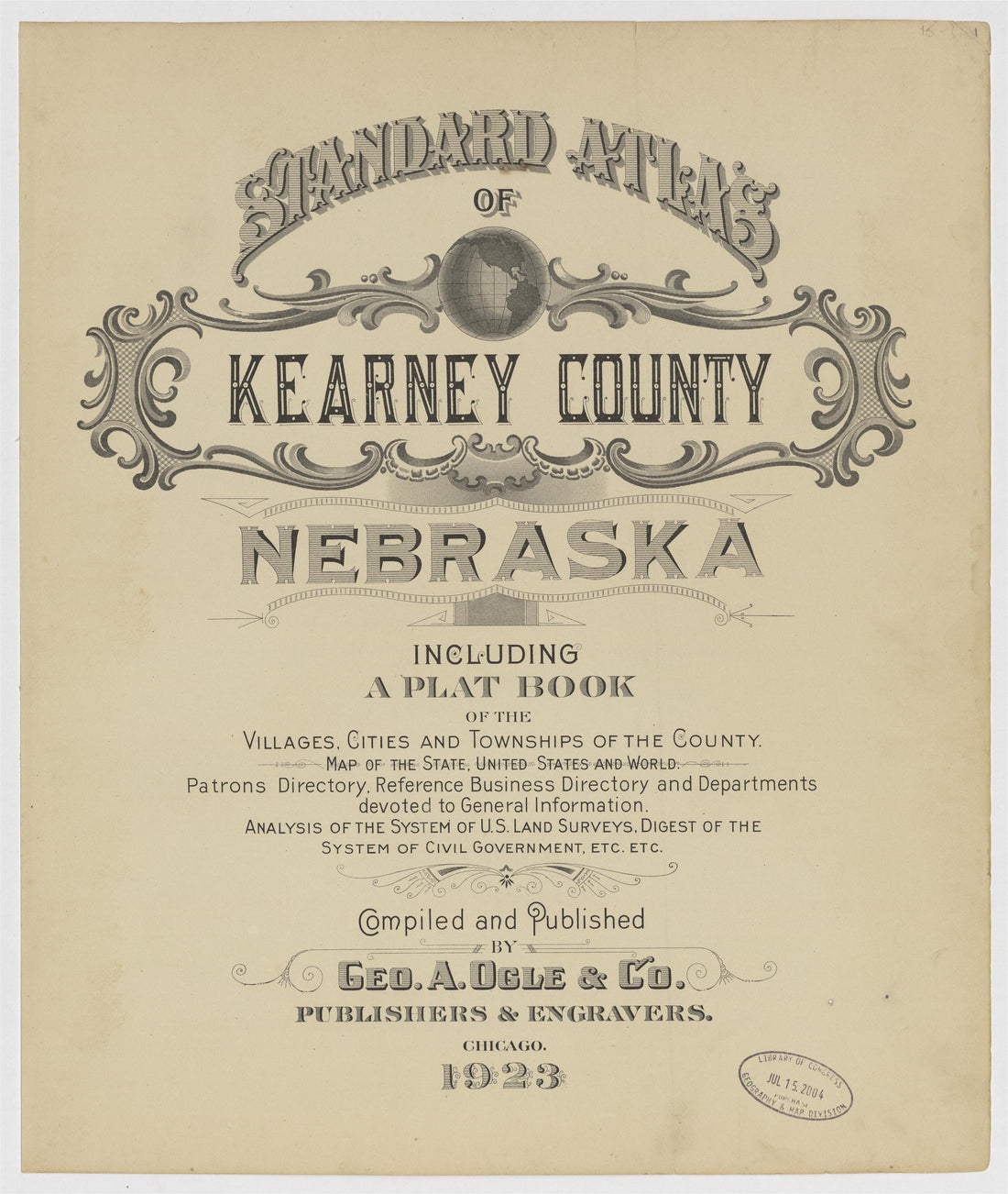 This old map of Kearney County, Nebraska, was created by Geo. A. Ogle & Co in 1923