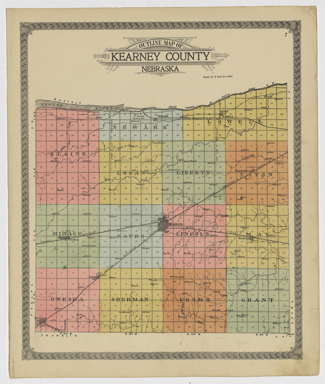 This old map of Kearney County, Nebraska, was created by Geo. A. Ogle & Co in 1923