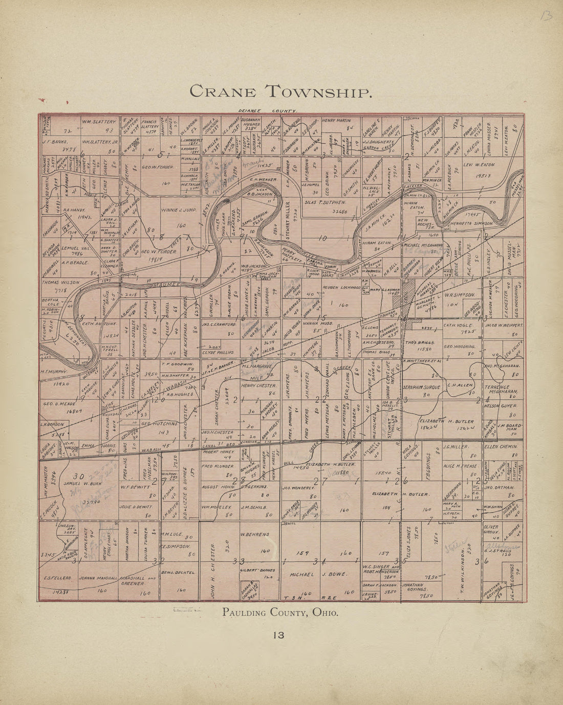 This old map of Ohio, Paulding County, was created by Morrow, O. (Oliver) in 1905