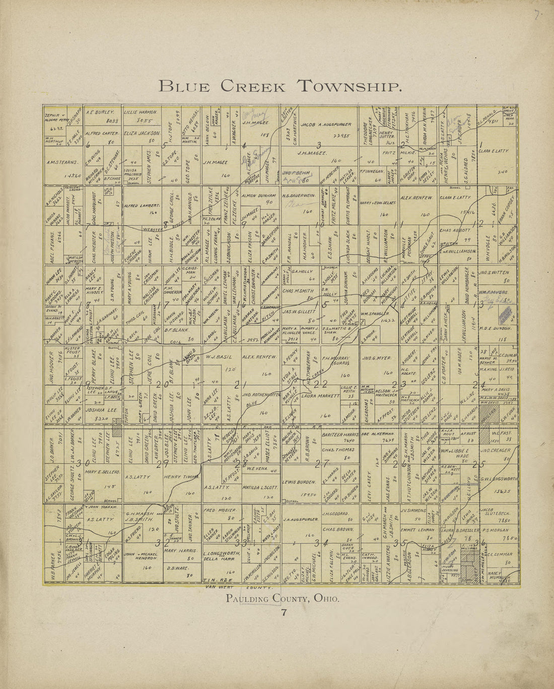 This old map of Ohio, Paulding County, was created by Morrow, O. (Oliver) in 1905