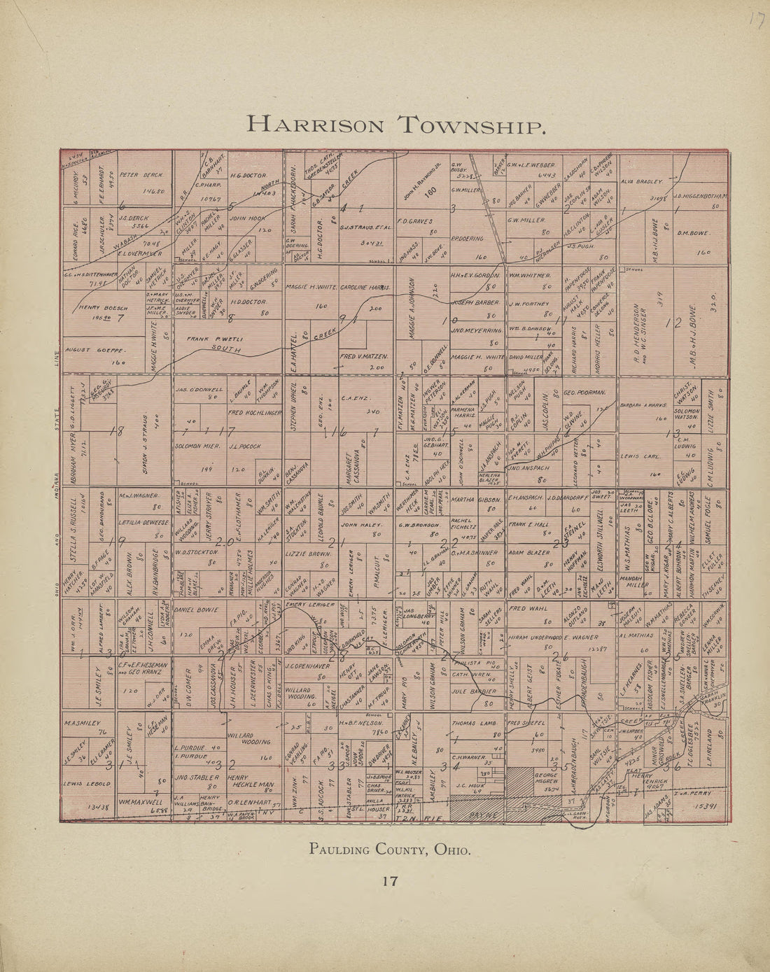 This old map of Ohio, Paulding County, was created by Morrow, O. (Oliver) in 1905