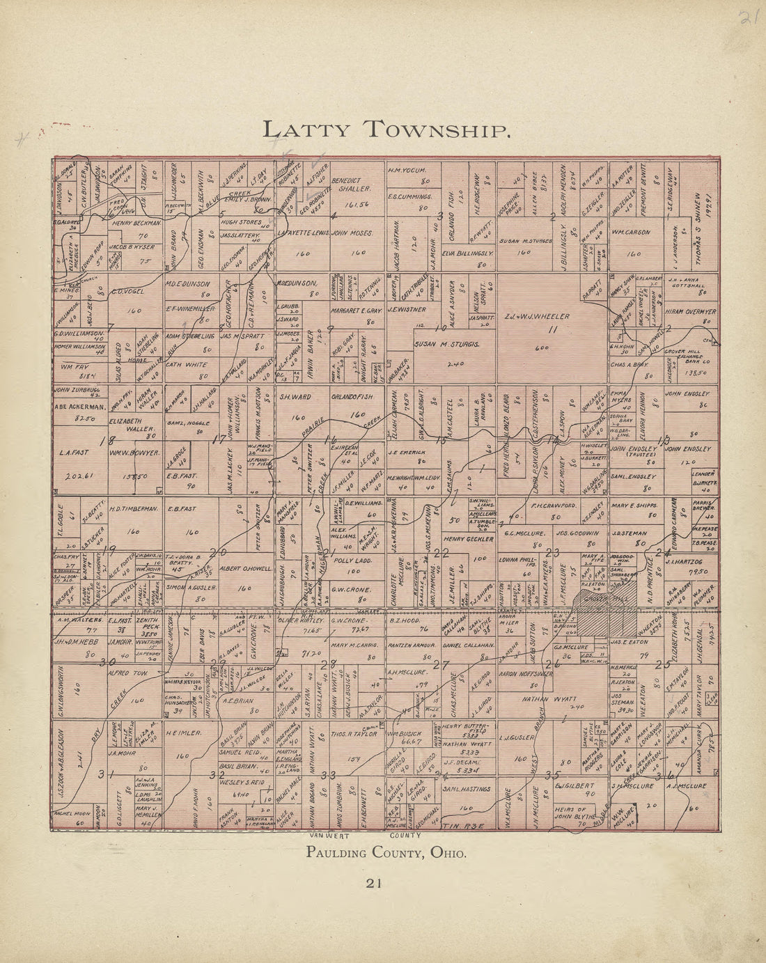 This old map of Ohio, Paulding County, was created by Morrow, O. (Oliver) in 1905