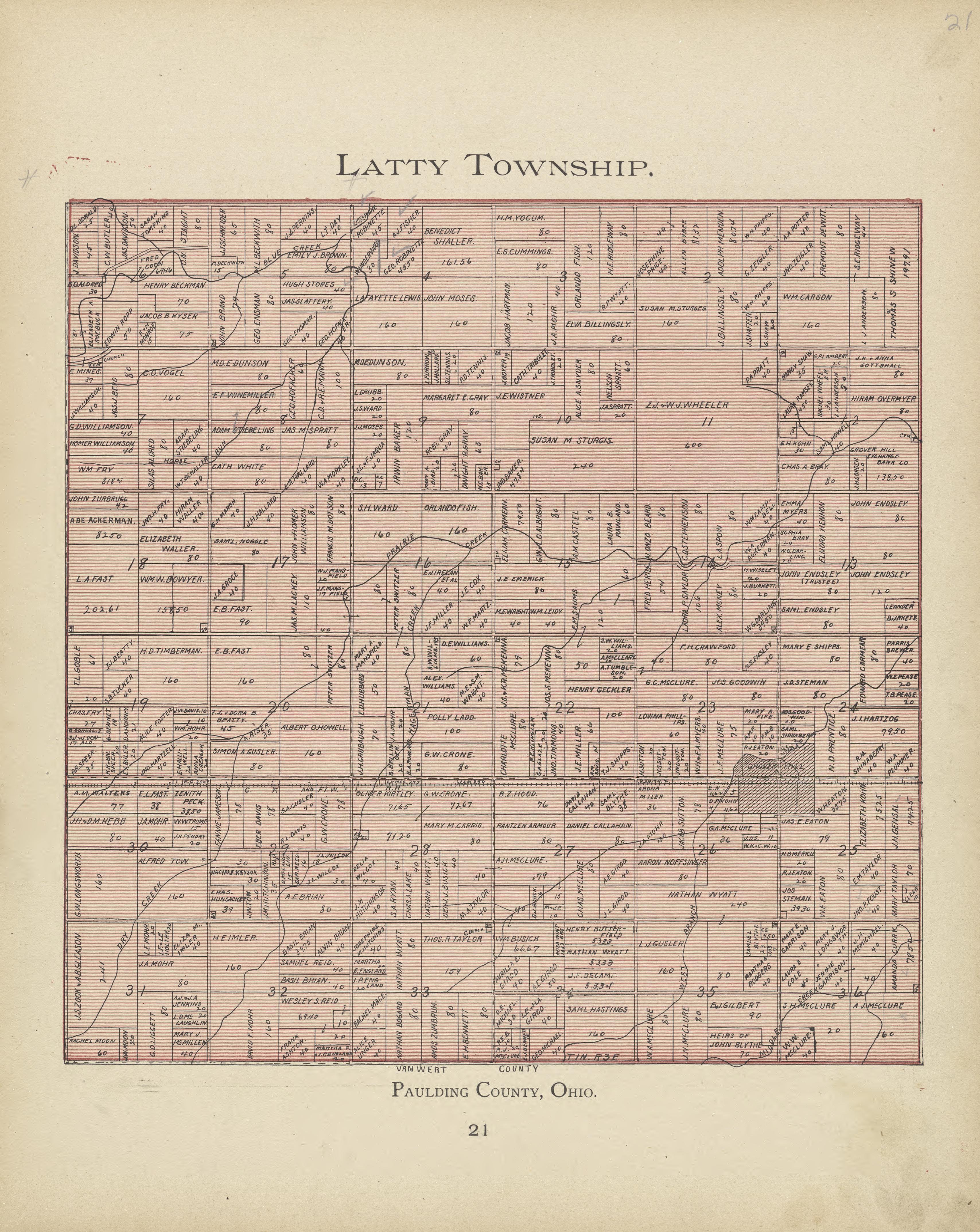 This old map of Ohio, Paulding County, was created by Morrow, O. (Oliver) in 1905