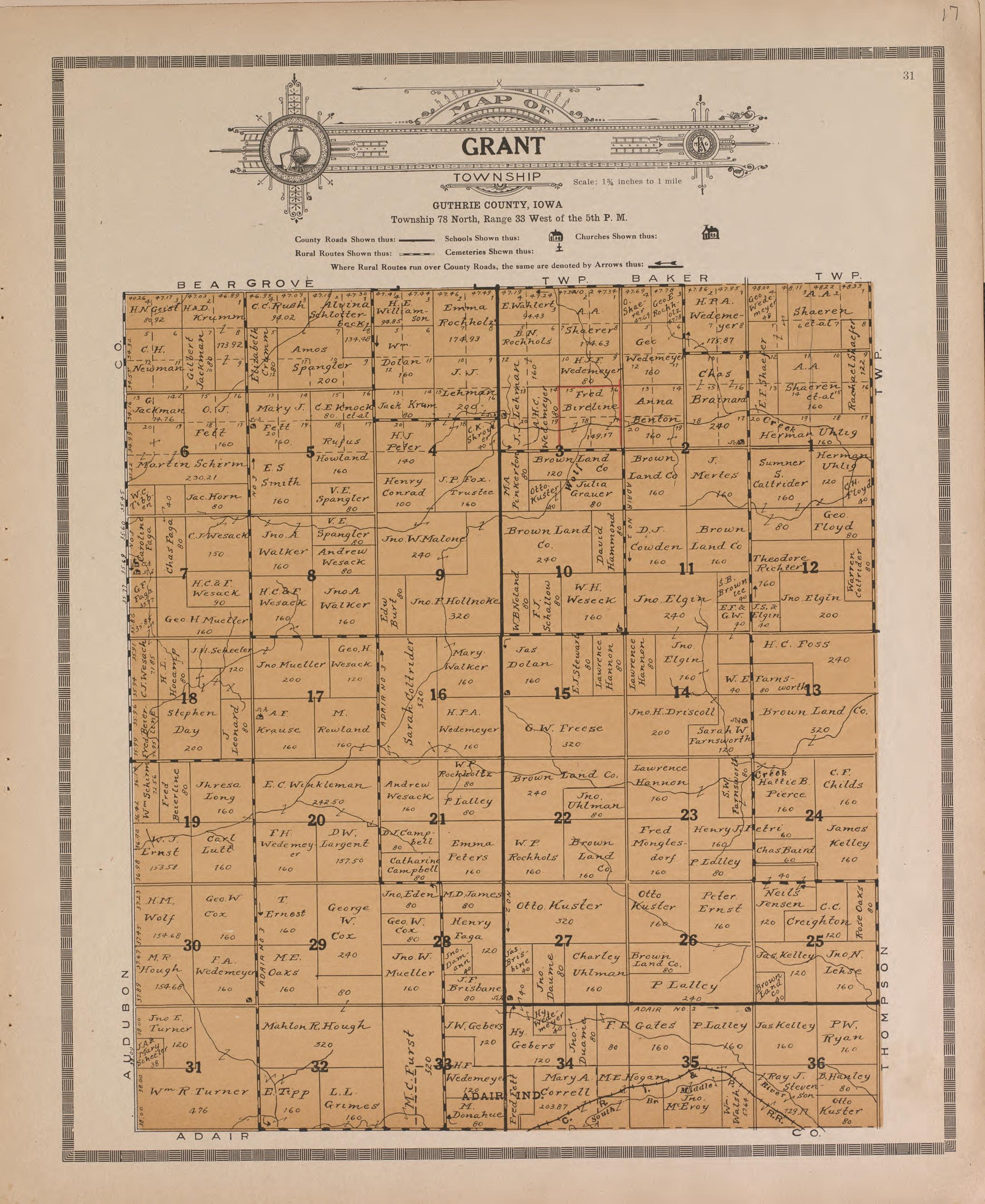 Grant from Atlas and Plat Book of Guthrie County, Iowa : Containing Outline Map of the County, Plats of All the Townships With Owners&