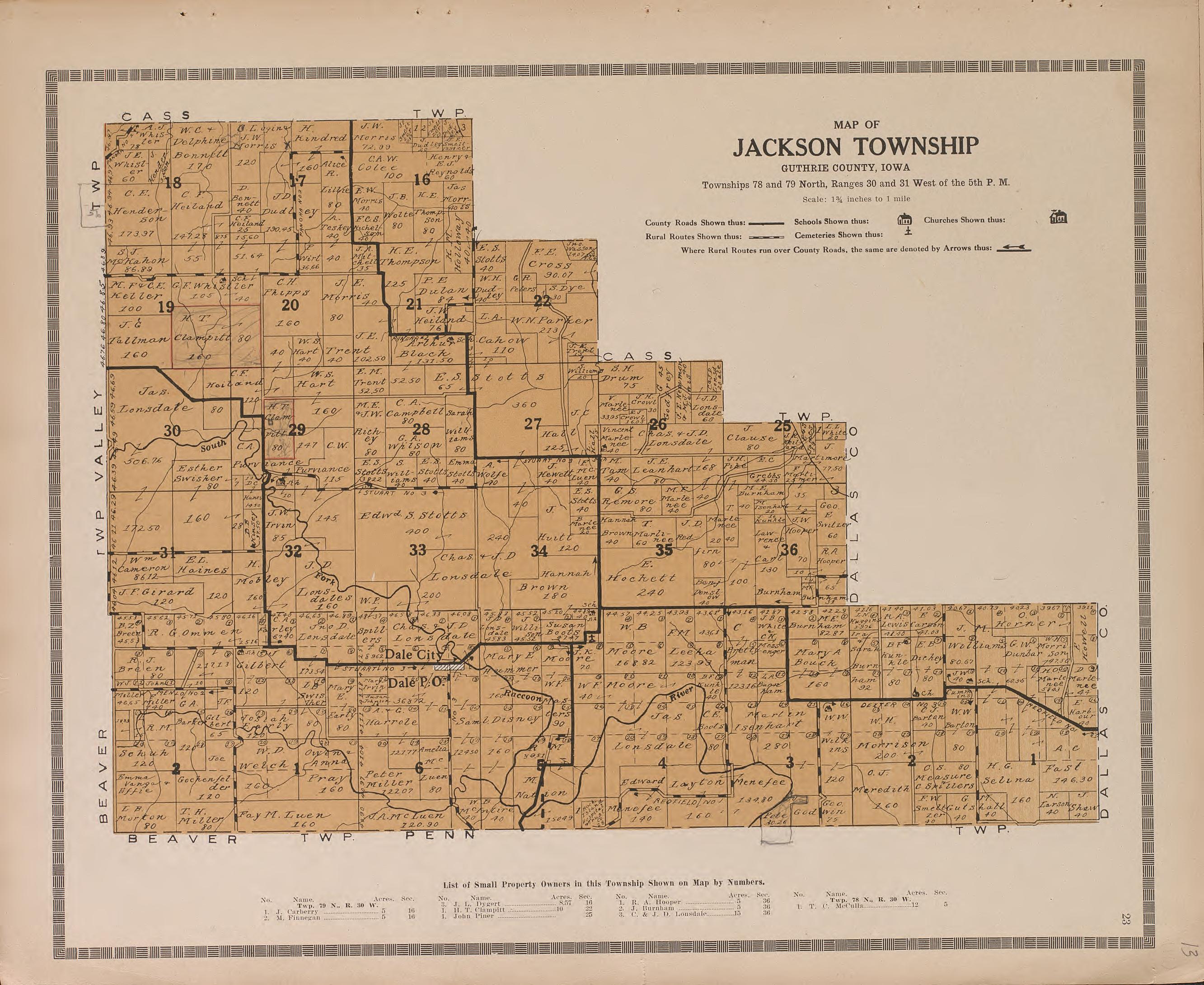 Jackson Township from Atlas and Plat Book of Guthrie County, Iowa : Containing Outline Map of the County, Plats of All the Townships With Owners&