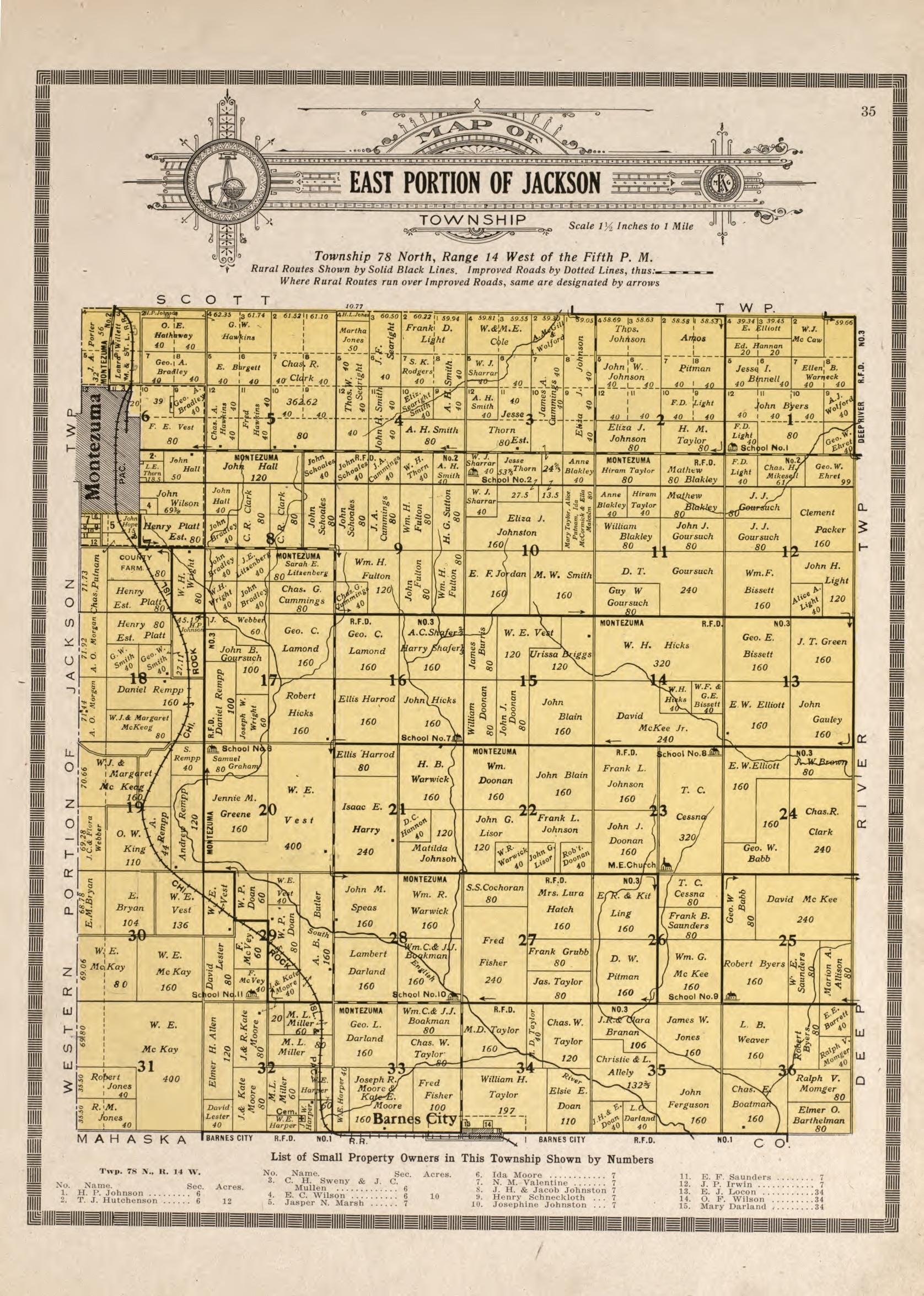 East Part of Jackson from Atlas and Plat Book of Poweshiek County, Iowa : Containing Outline Map of the County, Plats of All the Townships With Owners&