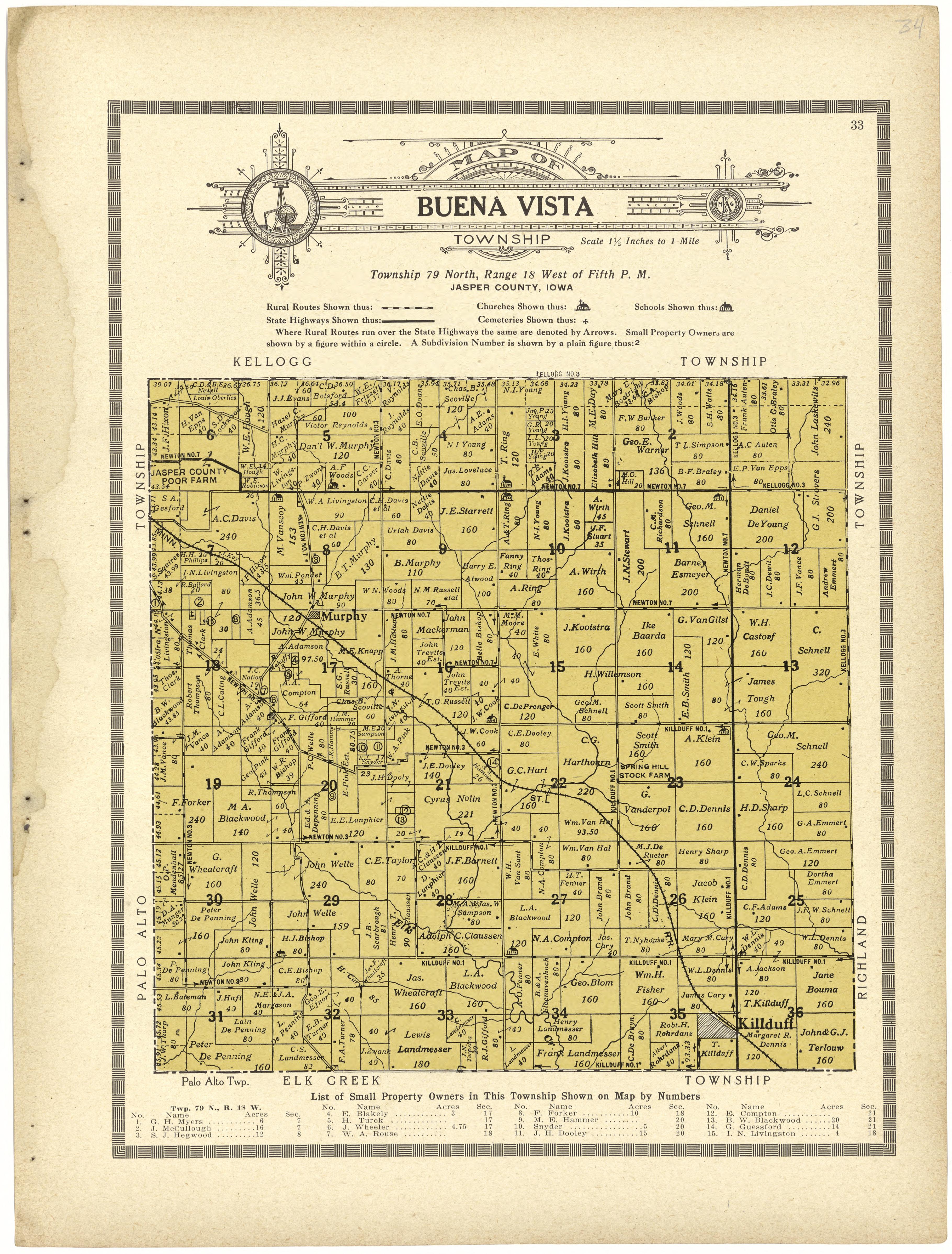 Map of Buena Vista Township from Atlas and Plat Book of Jasper County, Iowa : Containing Outline Map of the County, Plats of All the Townships With Owners&