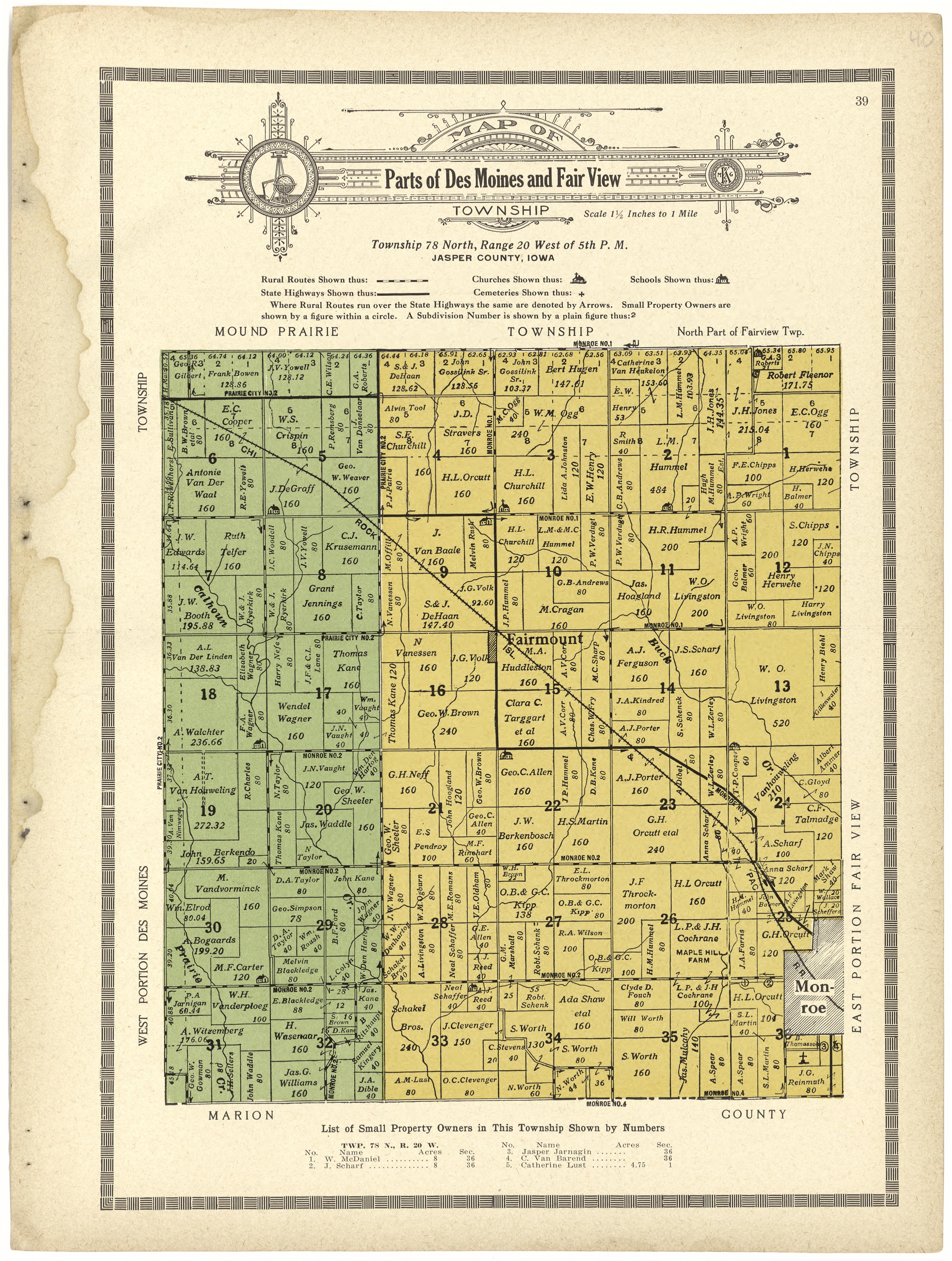 Map of Parts of Des Moines and Fairview Township from Atlas and Plat Book of Jasper County, Iowa : Containing Outline Map of the County, Plats of All the Townships With Owners&