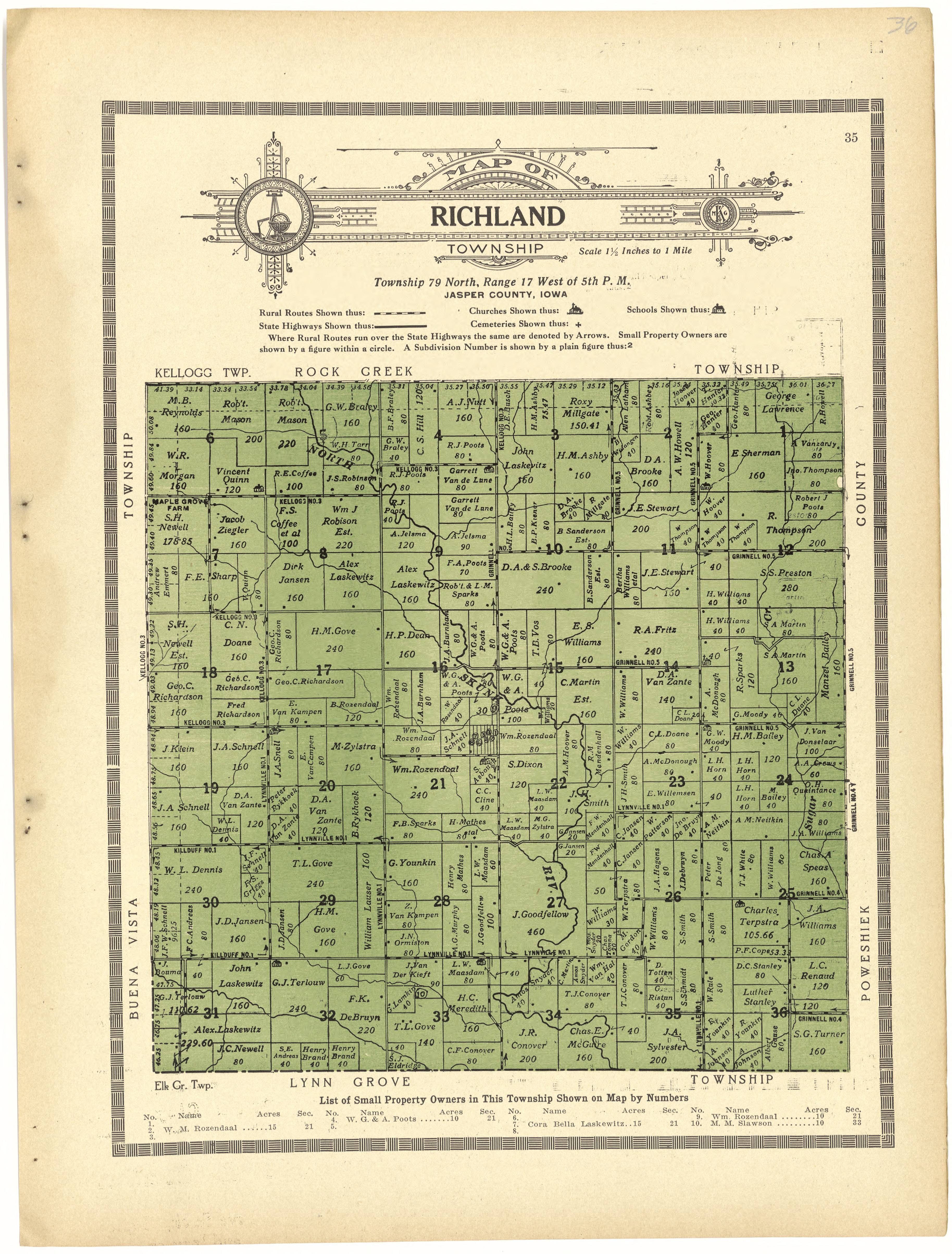Map of Richland Township from Atlas and Plat Book of Jasper County, Iowa : Containing Outline Map of the County, Plats of All the Townships With Owners&