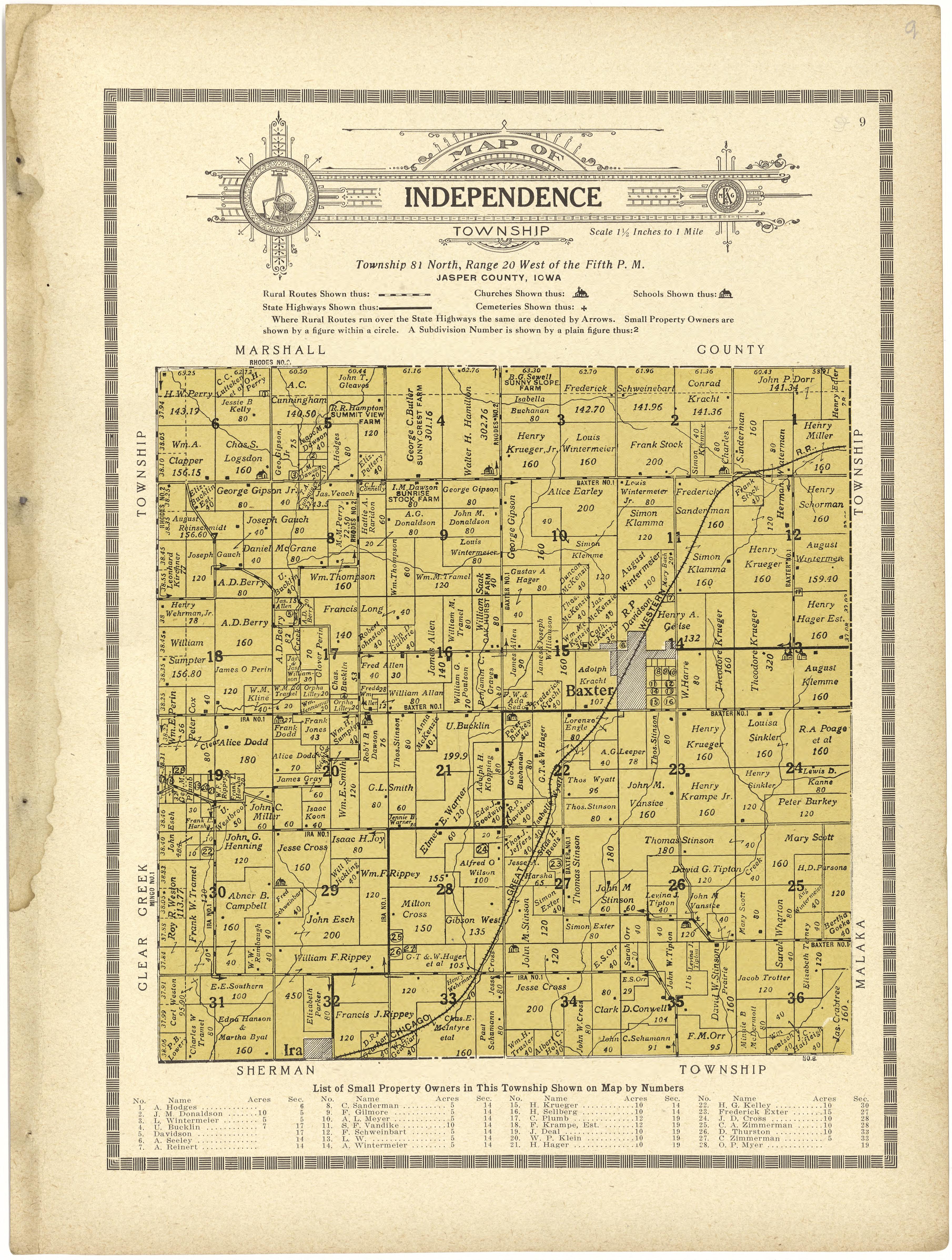 Map of Independence Township from Atlas and Plat Book of Jasper County, Iowa : Containing Outline Map of the County, Plats of All the Townships With Owners&