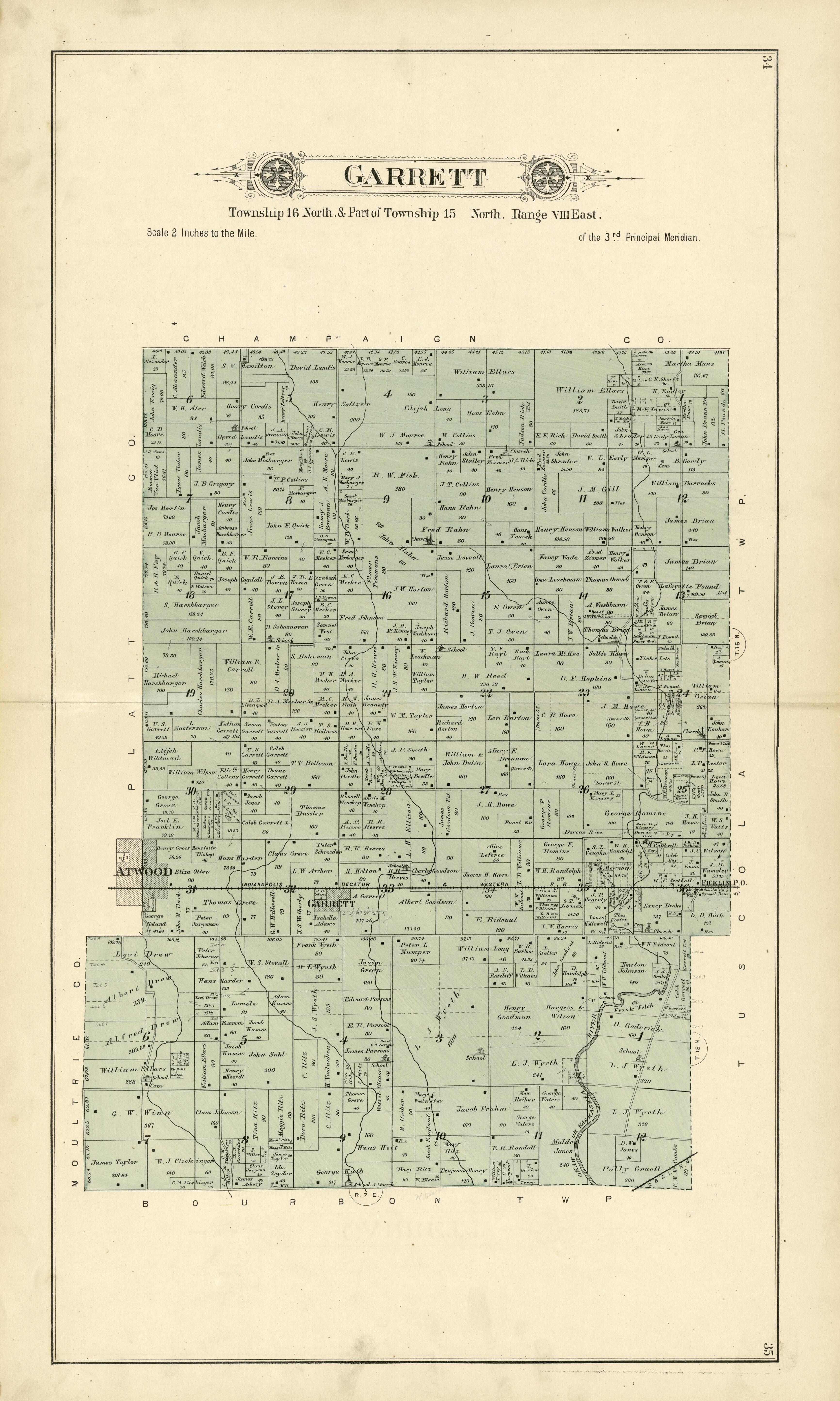 Garrett from Plat Book of Douglas County, Illinois 1893 by Relic Map Company