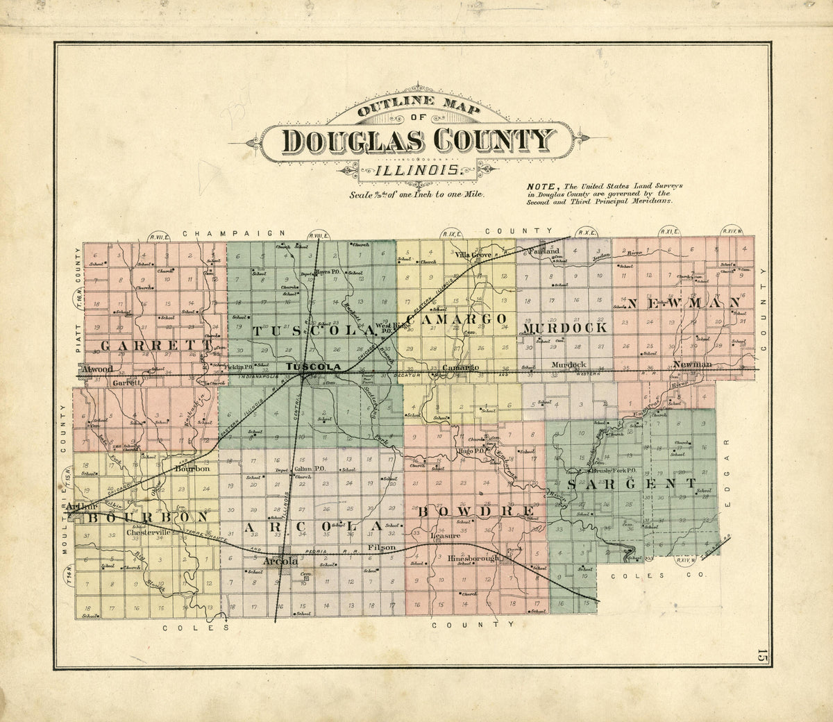 Outline Map of Douglas County from Plat Book of Douglas County, Illinois 1893 by Relic Map Company