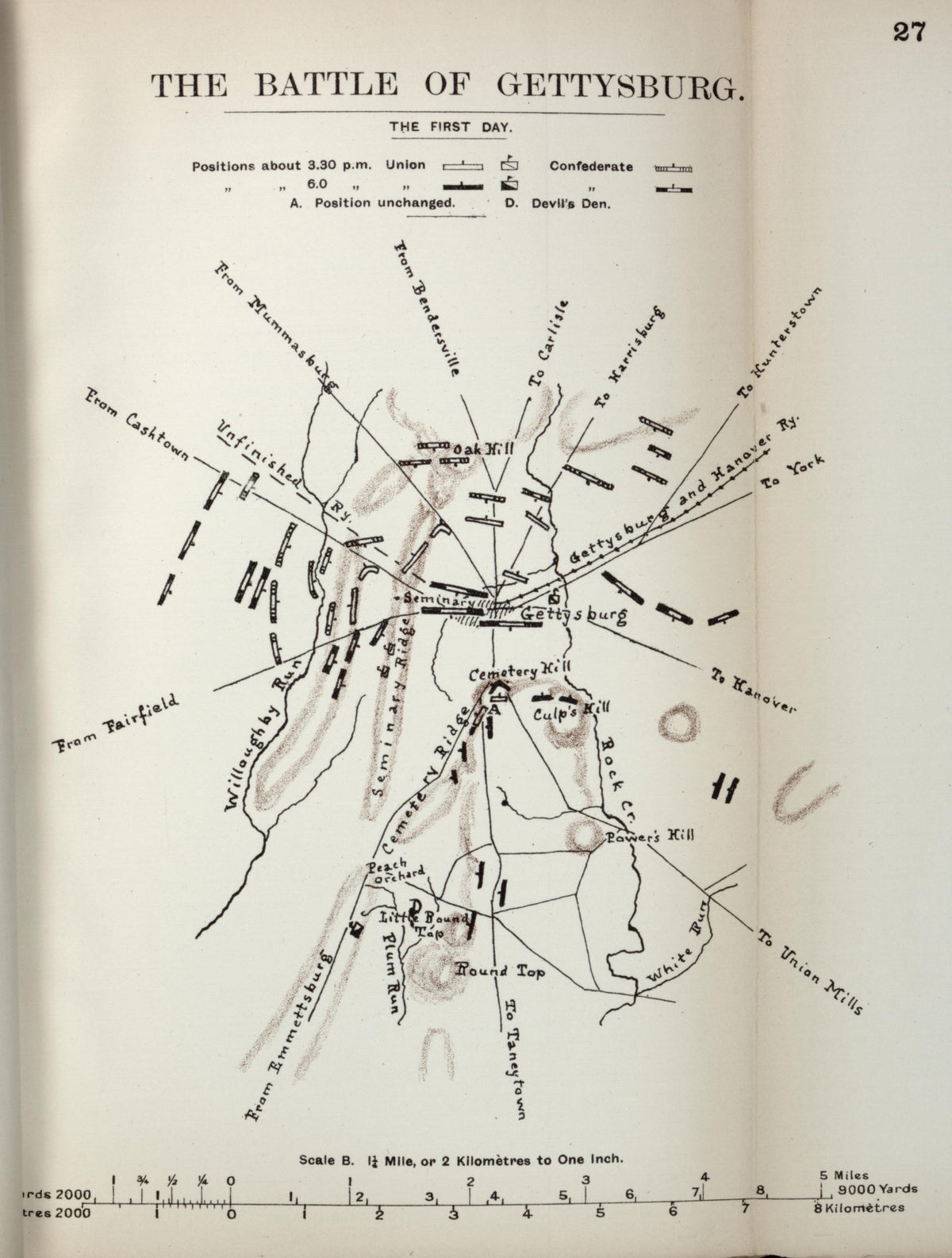 Battle of Gettysburg, the First Day from the American Civil War--maps 1910 by Relic Map Company
