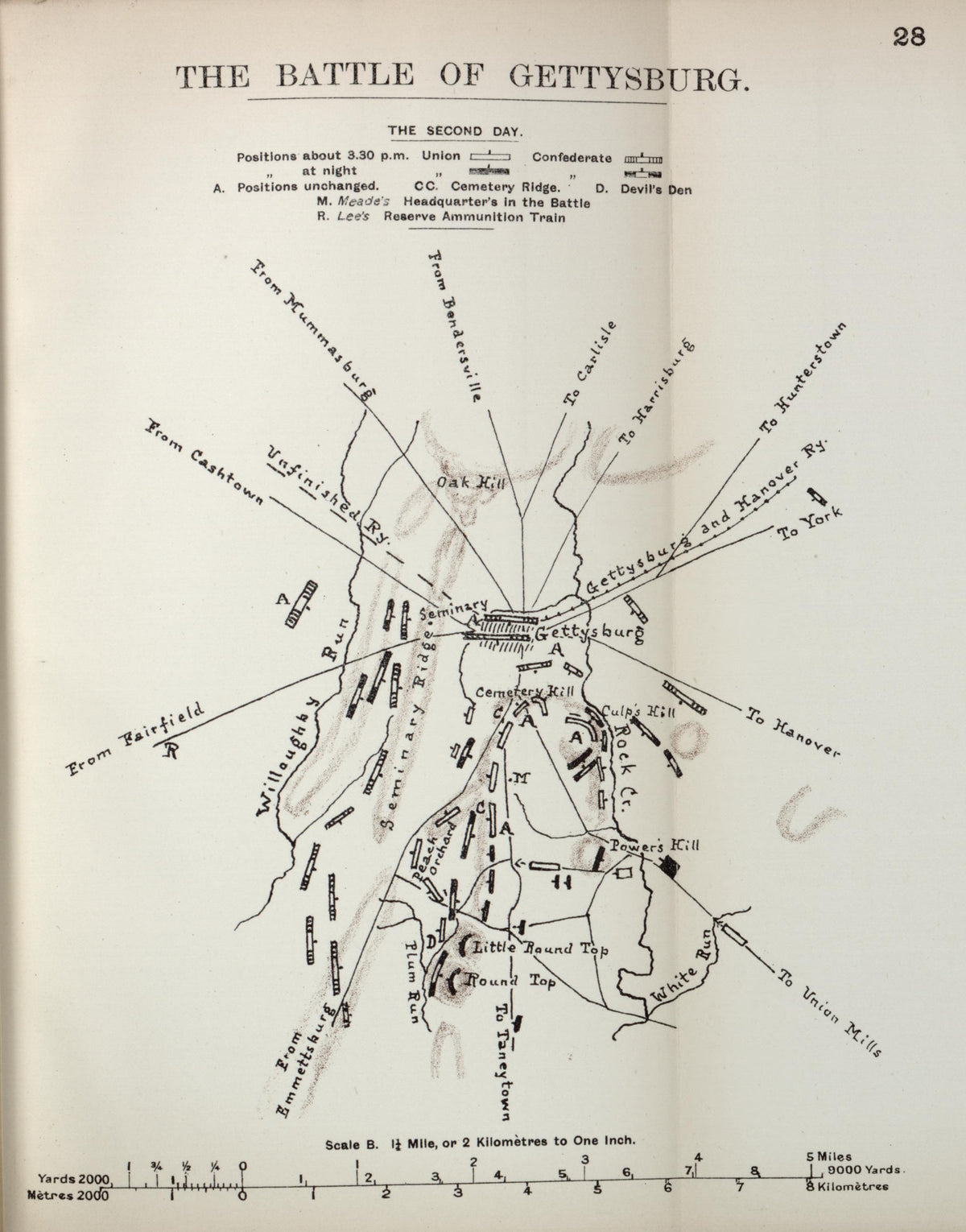 Battle of Gettysburg, the Second Day from the American Civil War--maps 1910 by Relic Map Company