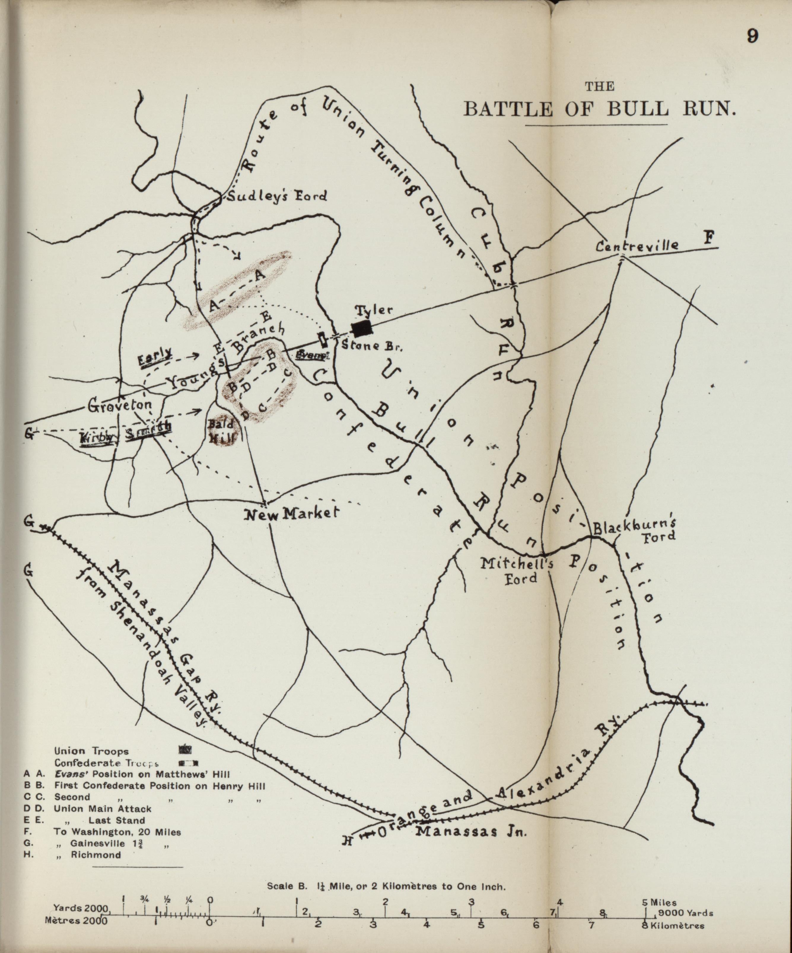 Battle of Bull Run from the American Civil War--maps 1910 by Relic Map Company
