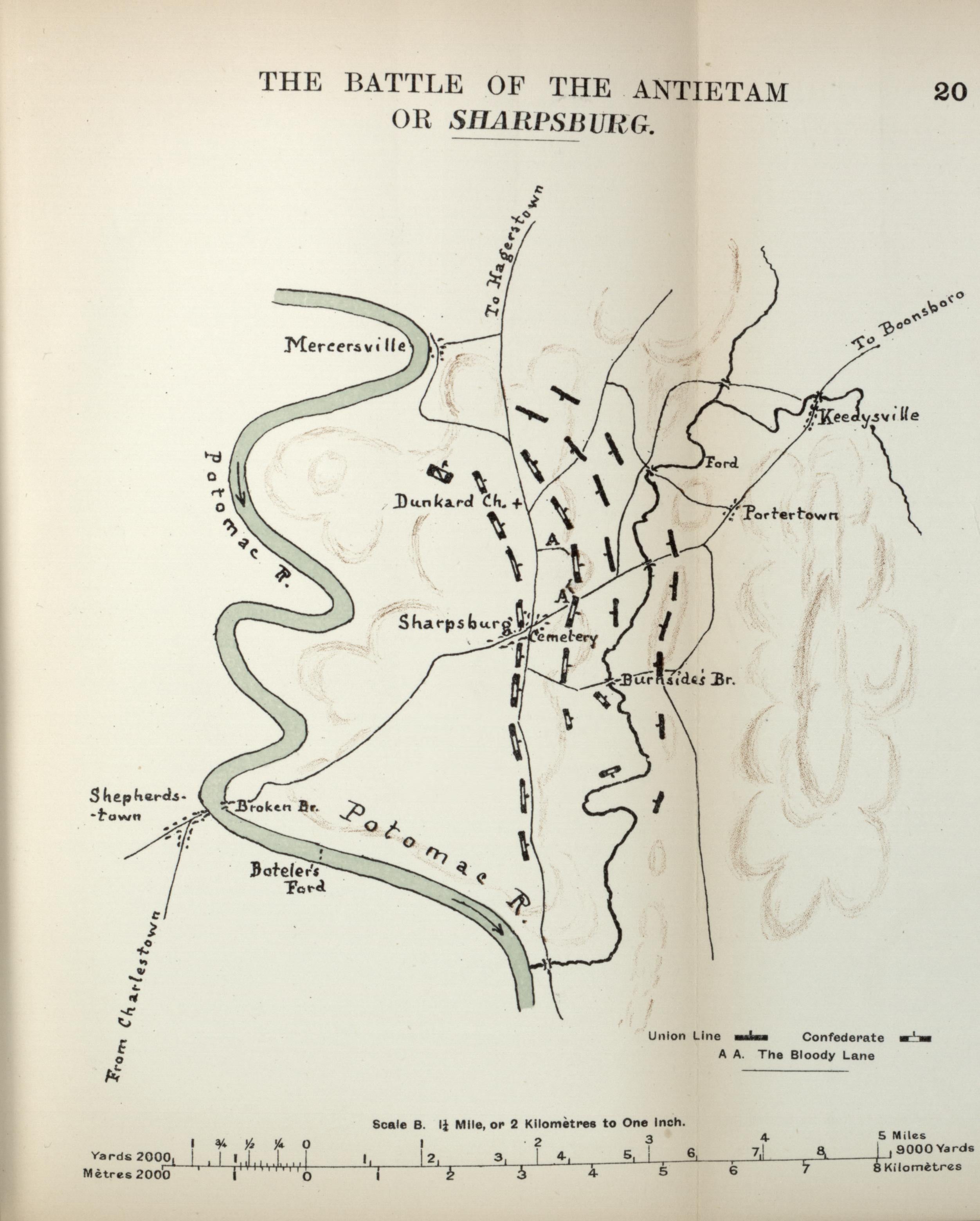 Battle of the Antietam Or Sharpsburg from the American Civil War--maps 1910 by Relic Map Company