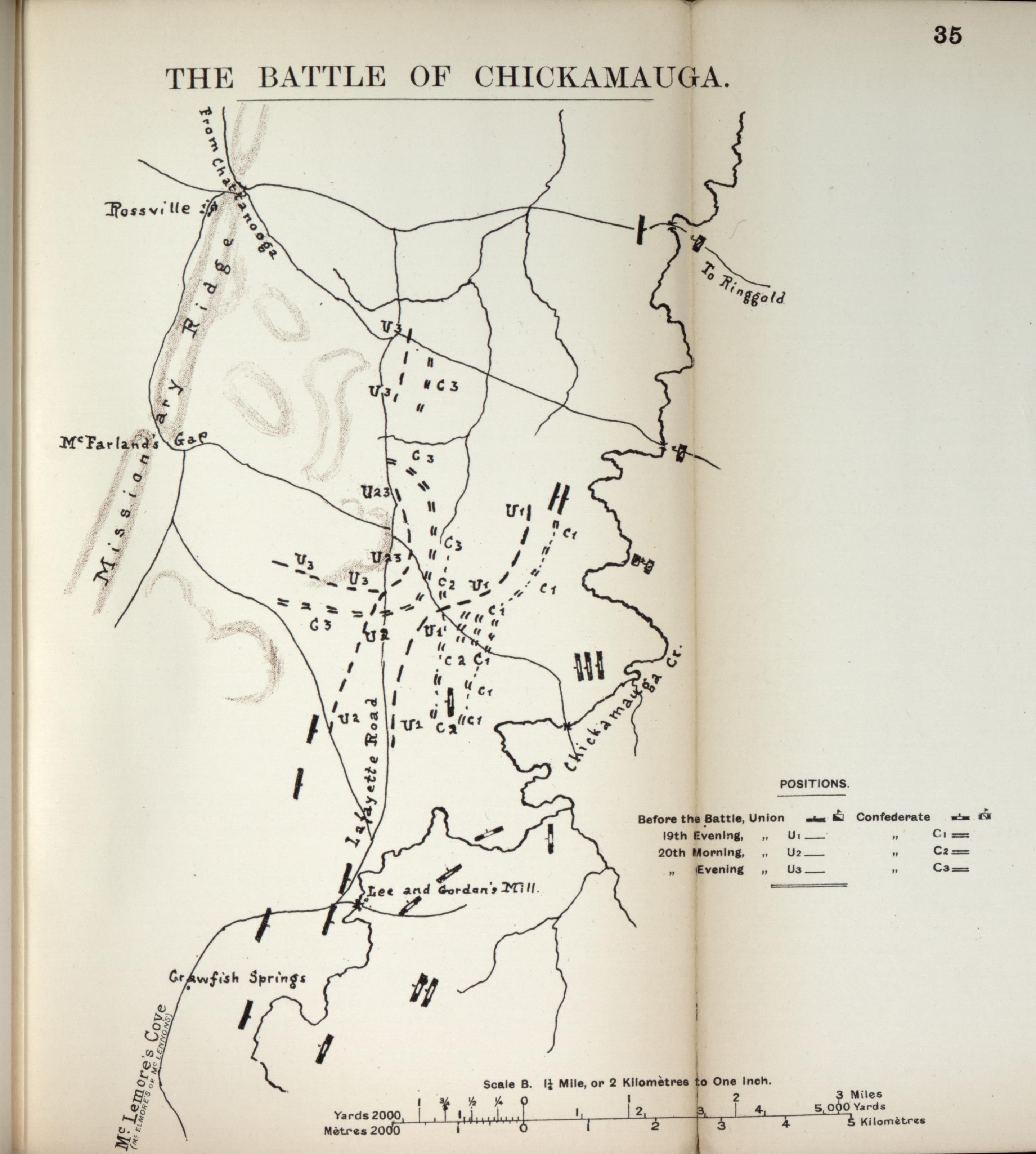 Battle of Chickamauga from the American Civil War--maps 1910 by Relic Map Company