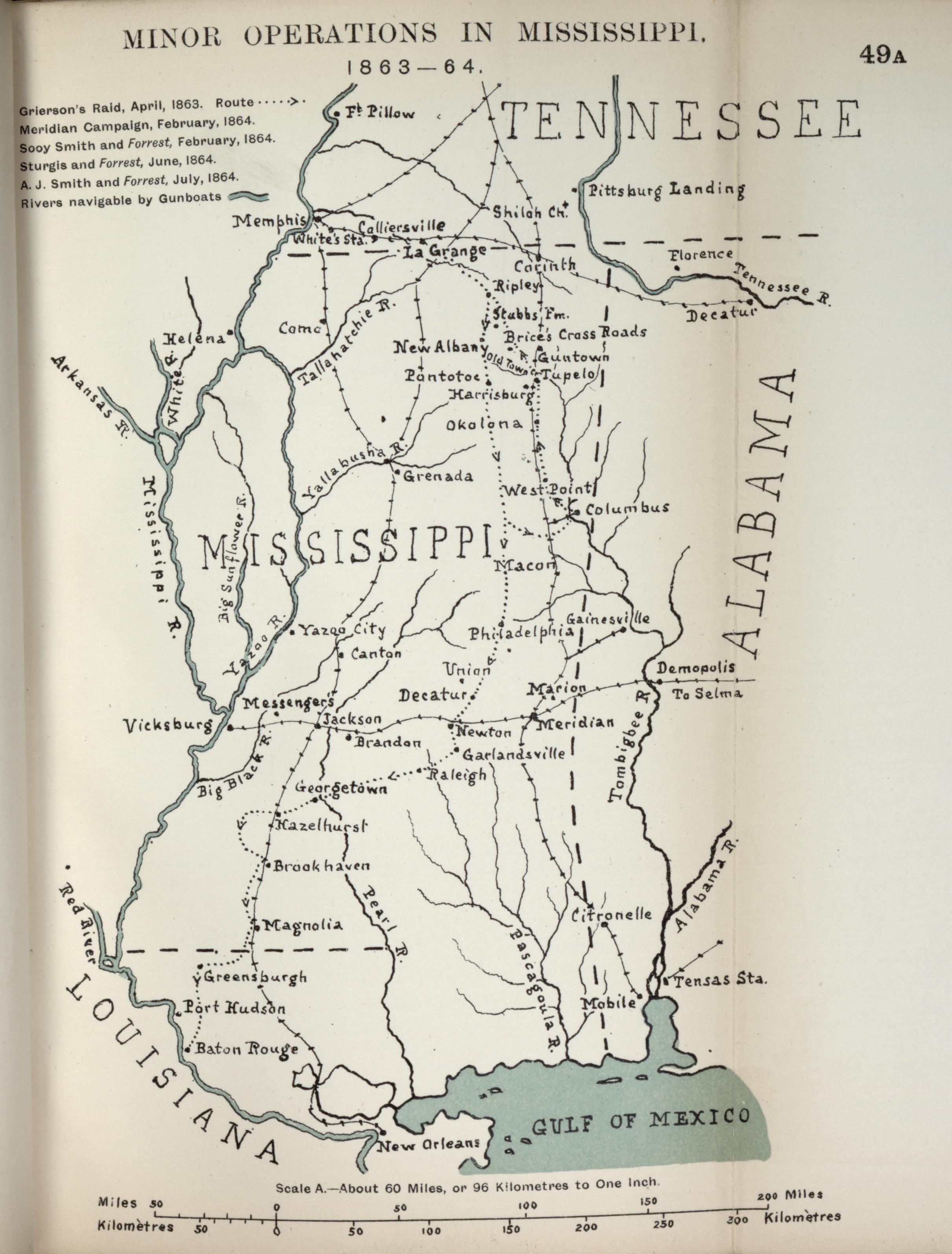 Minor Operations In Mississippi, 1863-1864 from the American Civil War--maps 1910 by Relic Map Company
