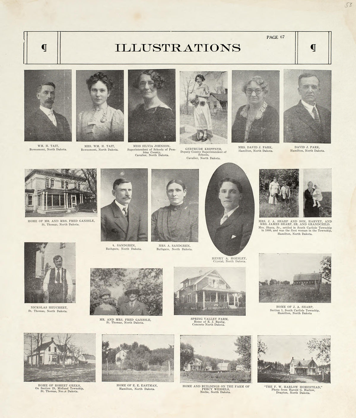 Illustrations from Standard Atlas of Pembina County, North Dakota : Including a Plat Book of the Villages, Cities and Townships of the County, Map of the State, United States and World : Patrons Directory, … 1928 by Relic Map Company