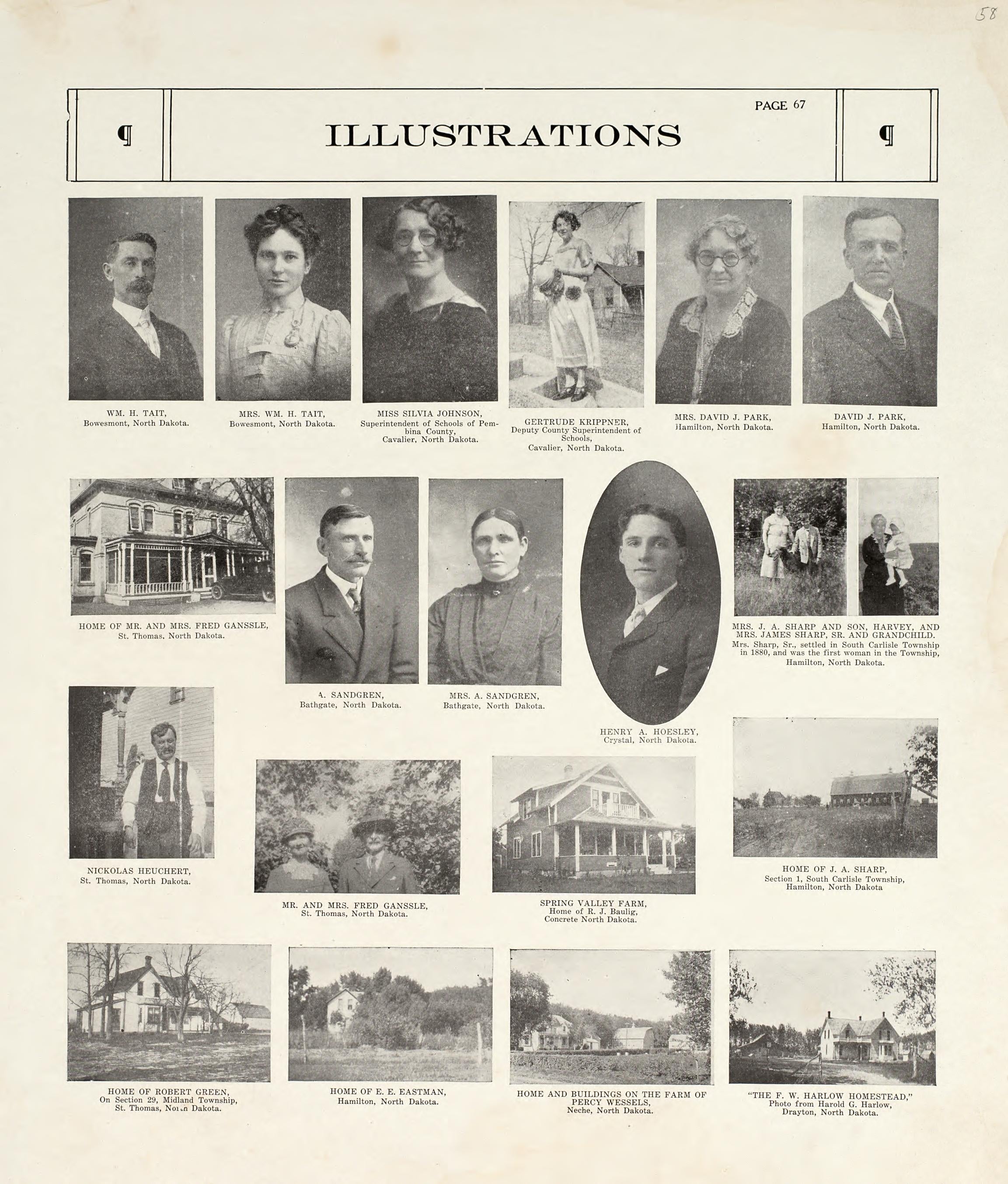Illustrations from Standard Atlas of Pembina County, North Dakota : Including a Plat Book of the Villages, Cities and Townships of the County, Map of the State, United States and World : Patrons Directory, … 1928 by Relic Map Company